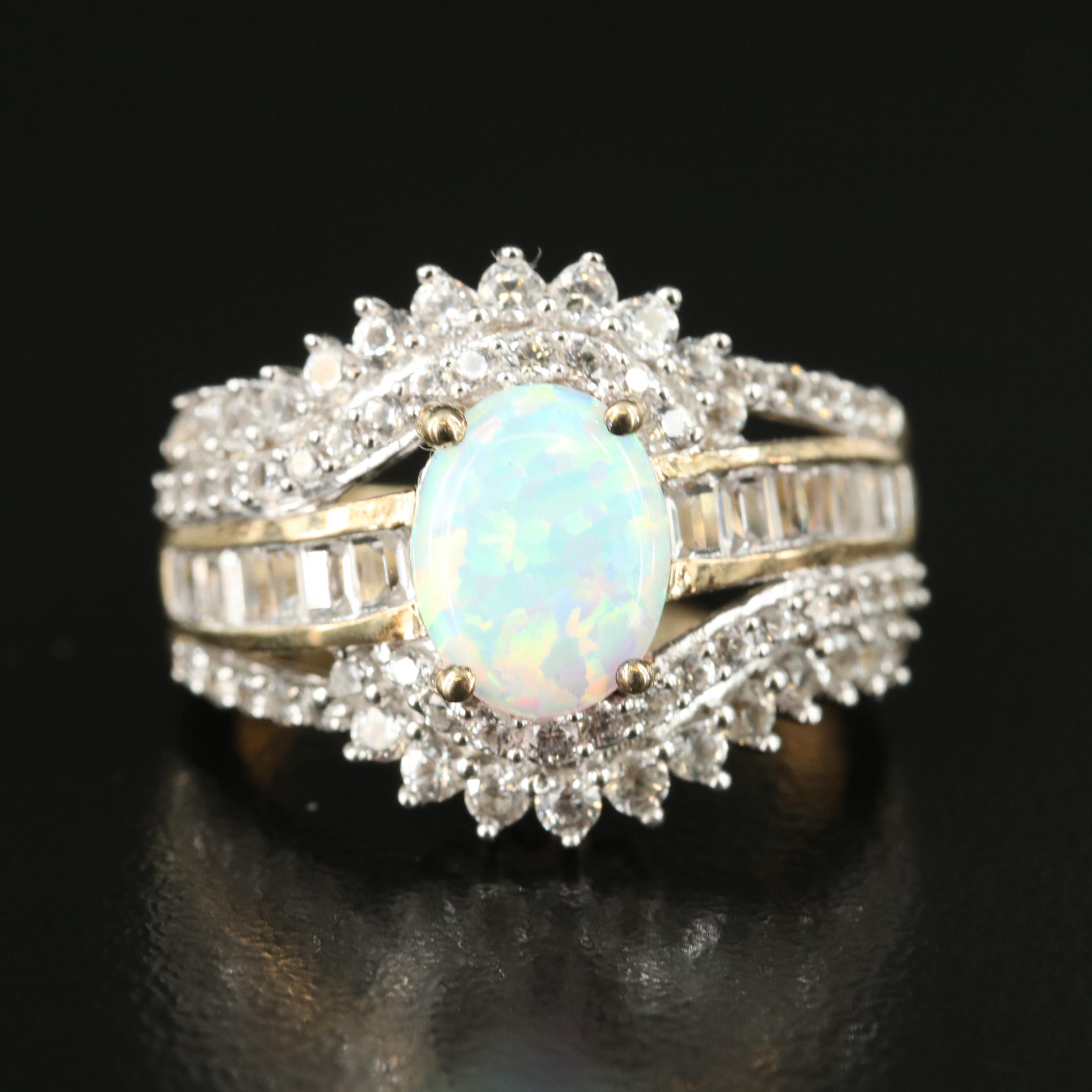 Sterling Opal and Sapphire Ring