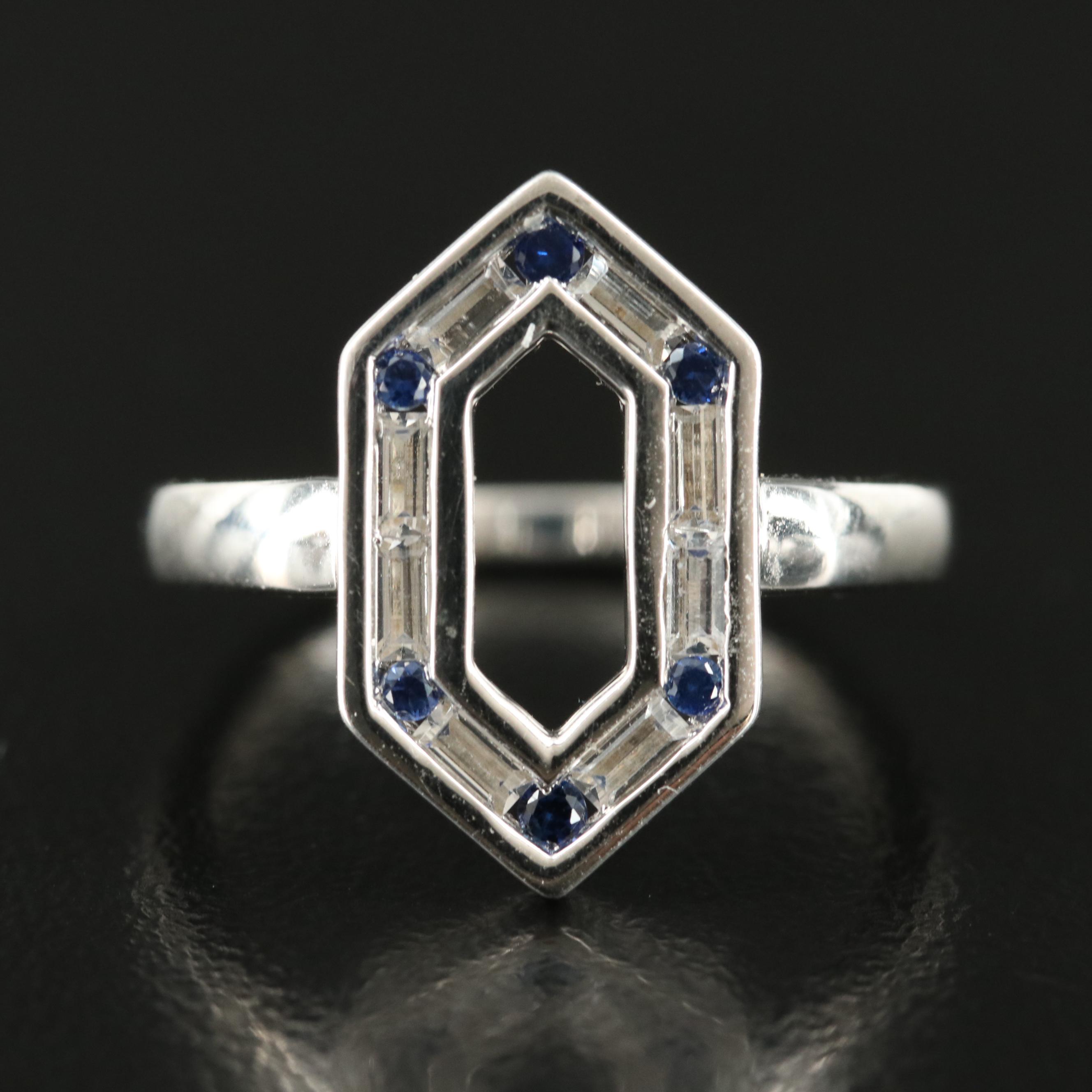 Sterling Sapphire Hexagonal Ring