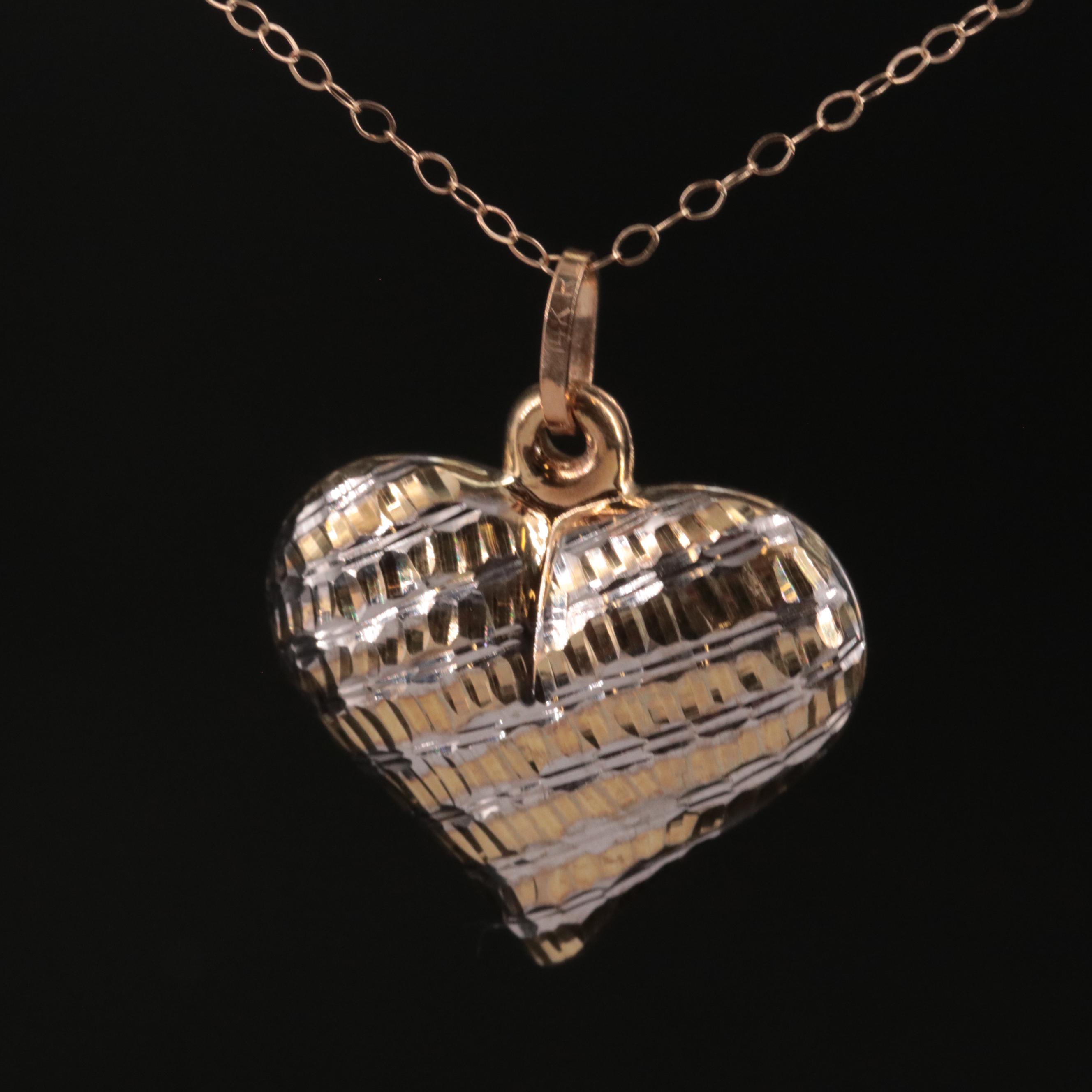 10K Puffed Heart Pendant Necklace
