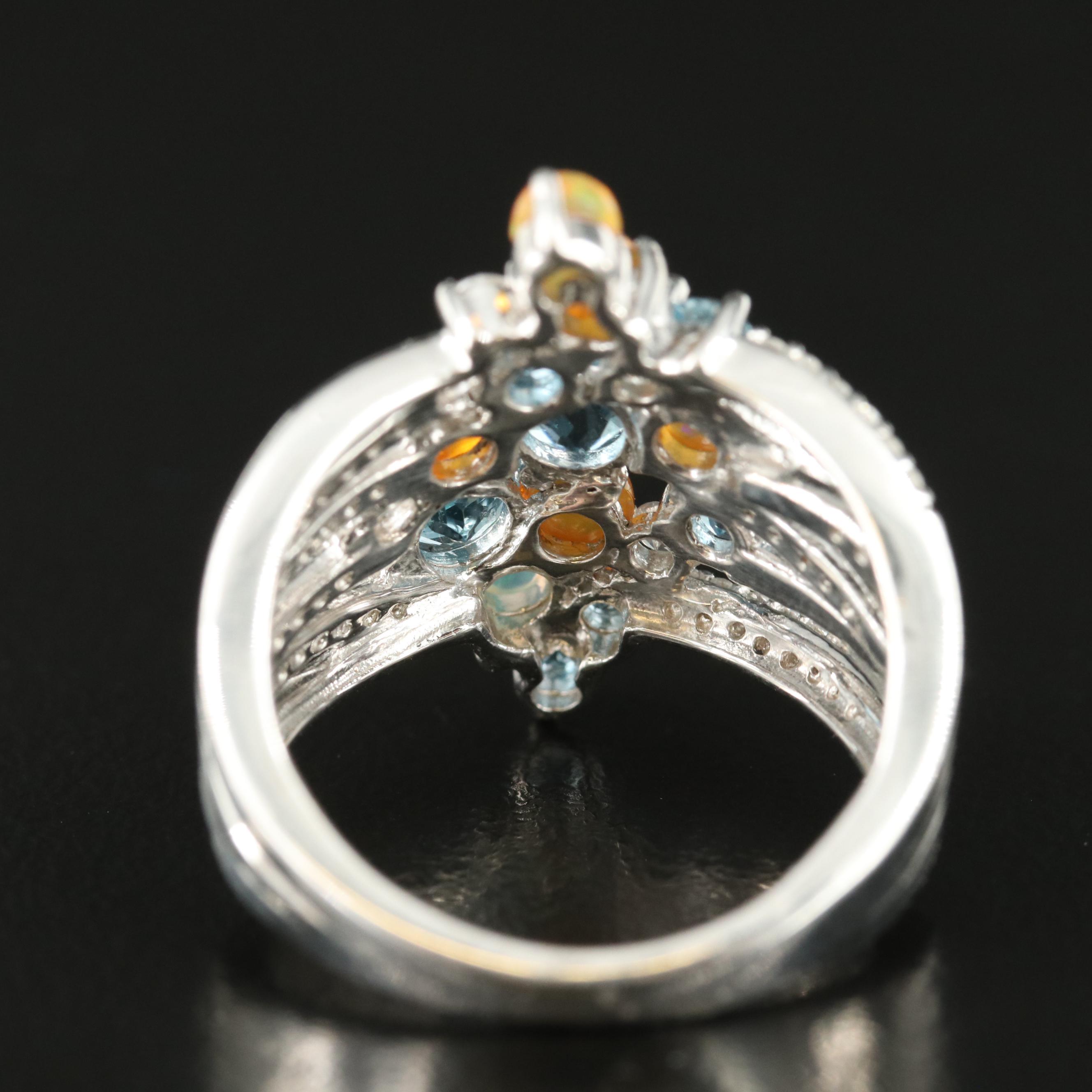 Sterling Swiss Blue Topaz, Zircon and Opal Ring