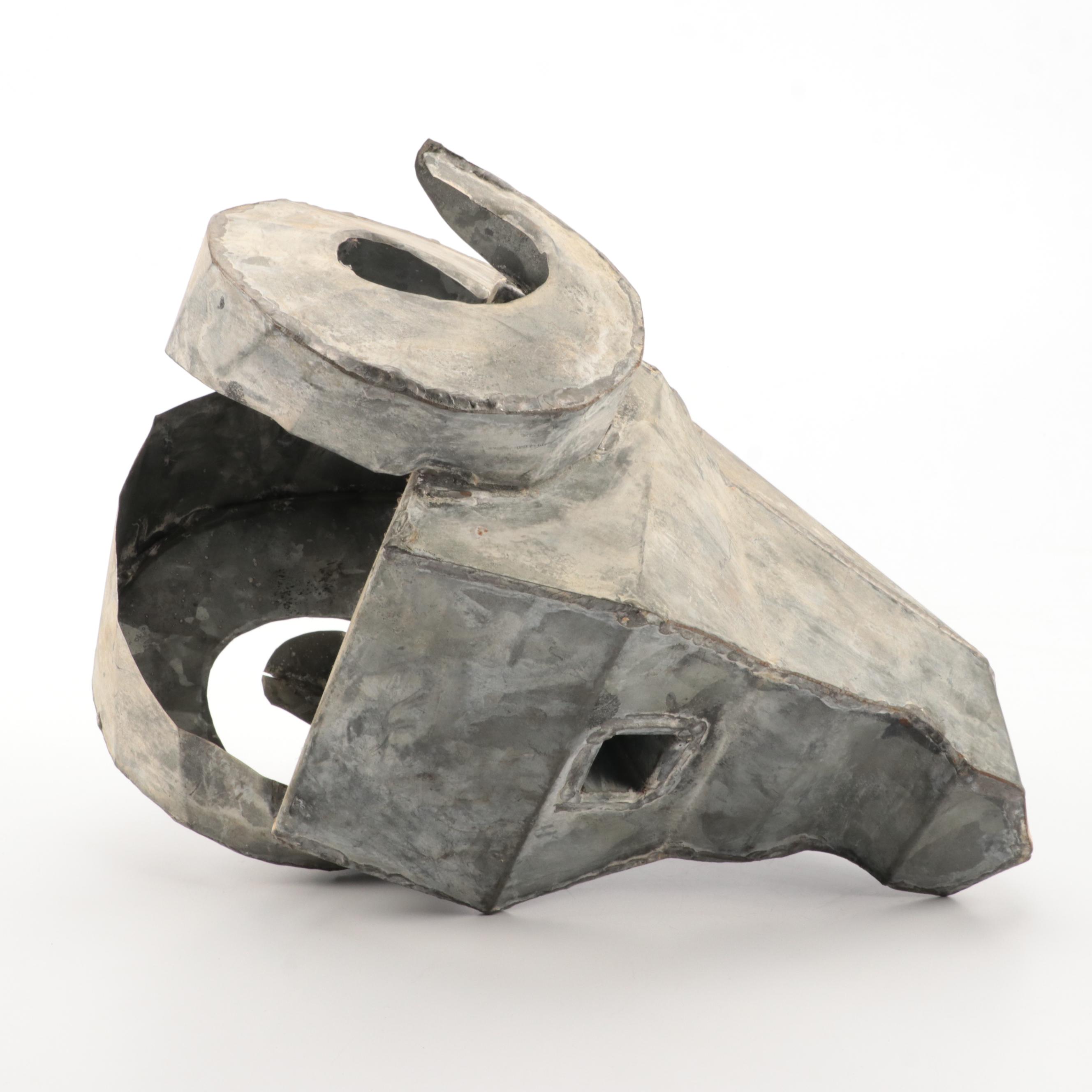 Galvanized Steel Sculpture of Goat Head, Circa 2000