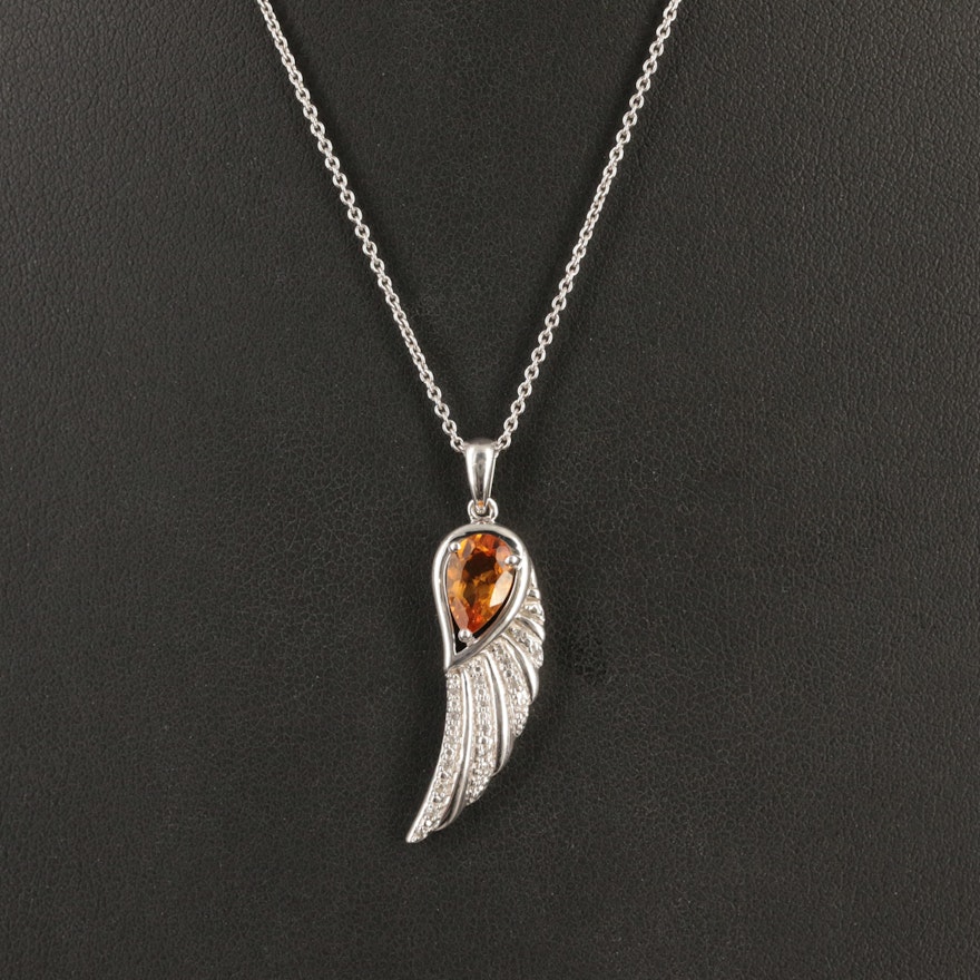 Sterling Citrine and Topaz Angel Wing Pendant Necklace