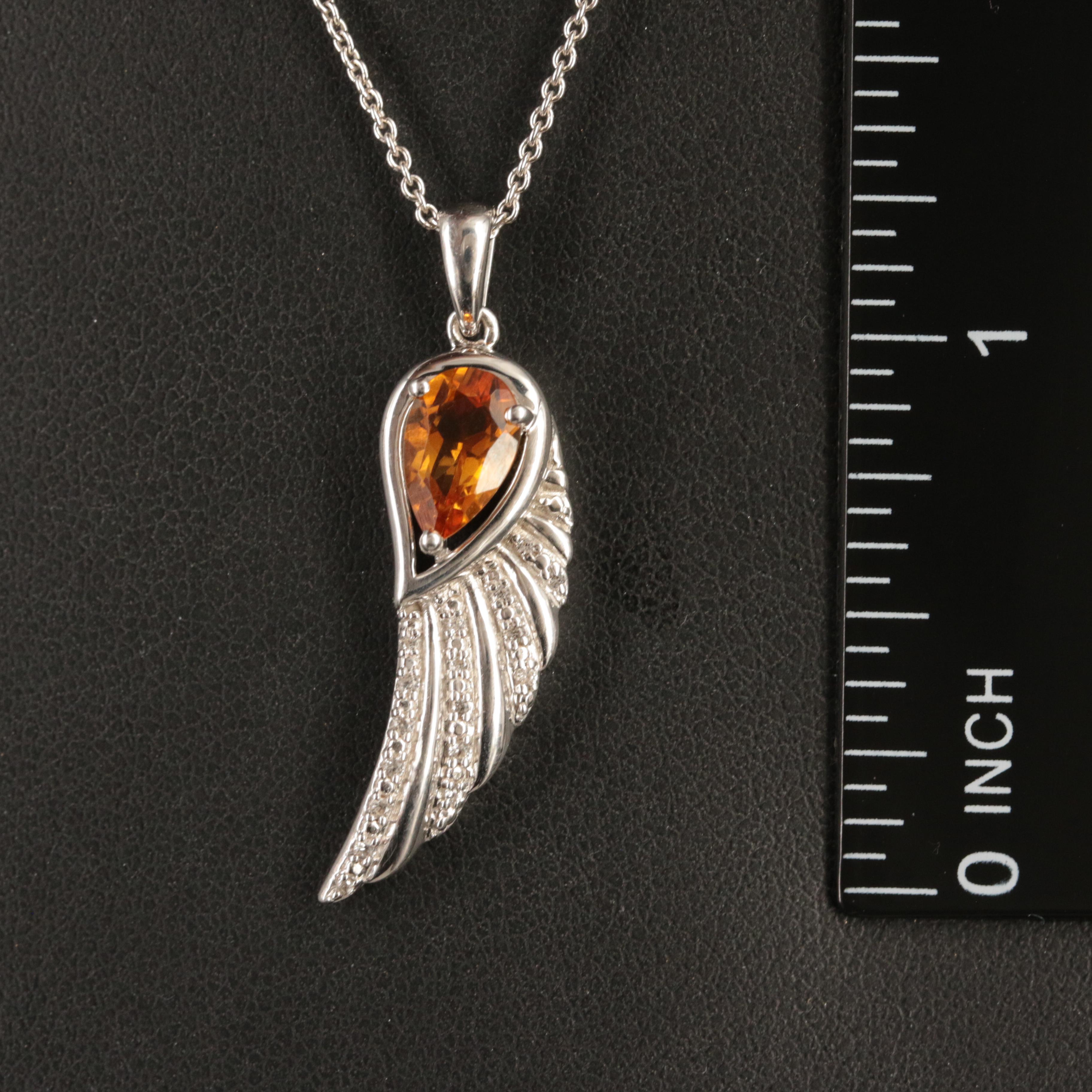 Sterling Citrine and Topaz Angel Wing Pendant Necklace