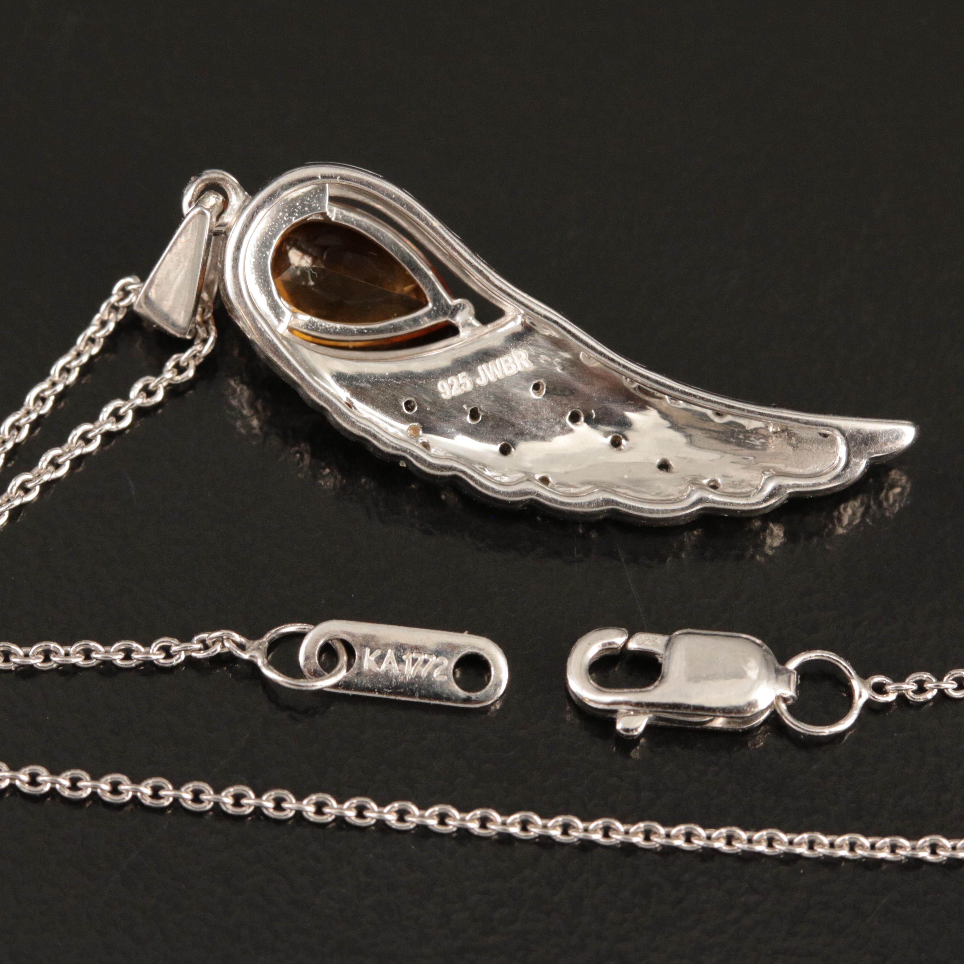 Sterling Citrine and Topaz Angel Wing Pendant Necklace