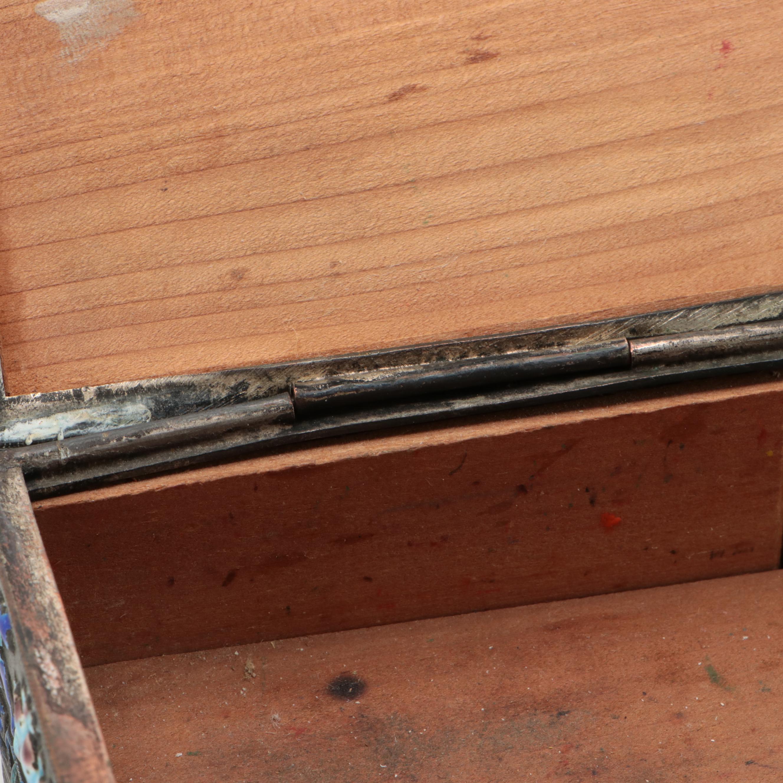 Chinese Enameled Brass Boxes and Match Box Holder