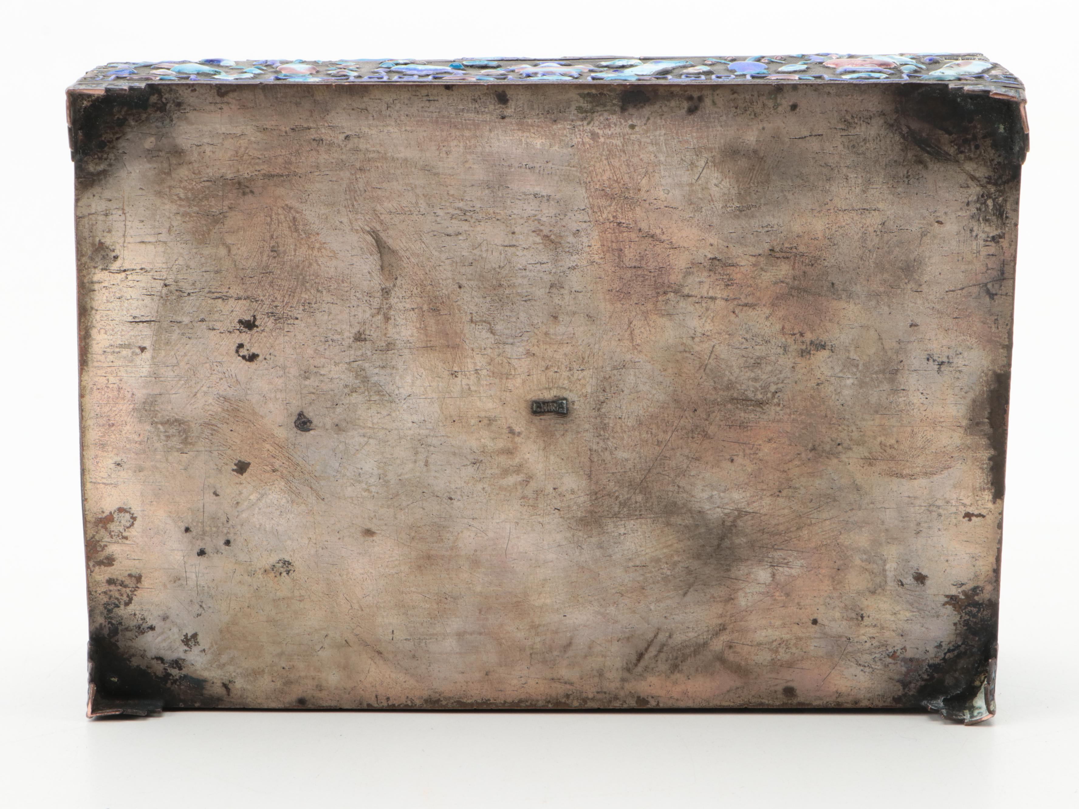 Chinese Enameled Brass Boxes and Match Box Holder