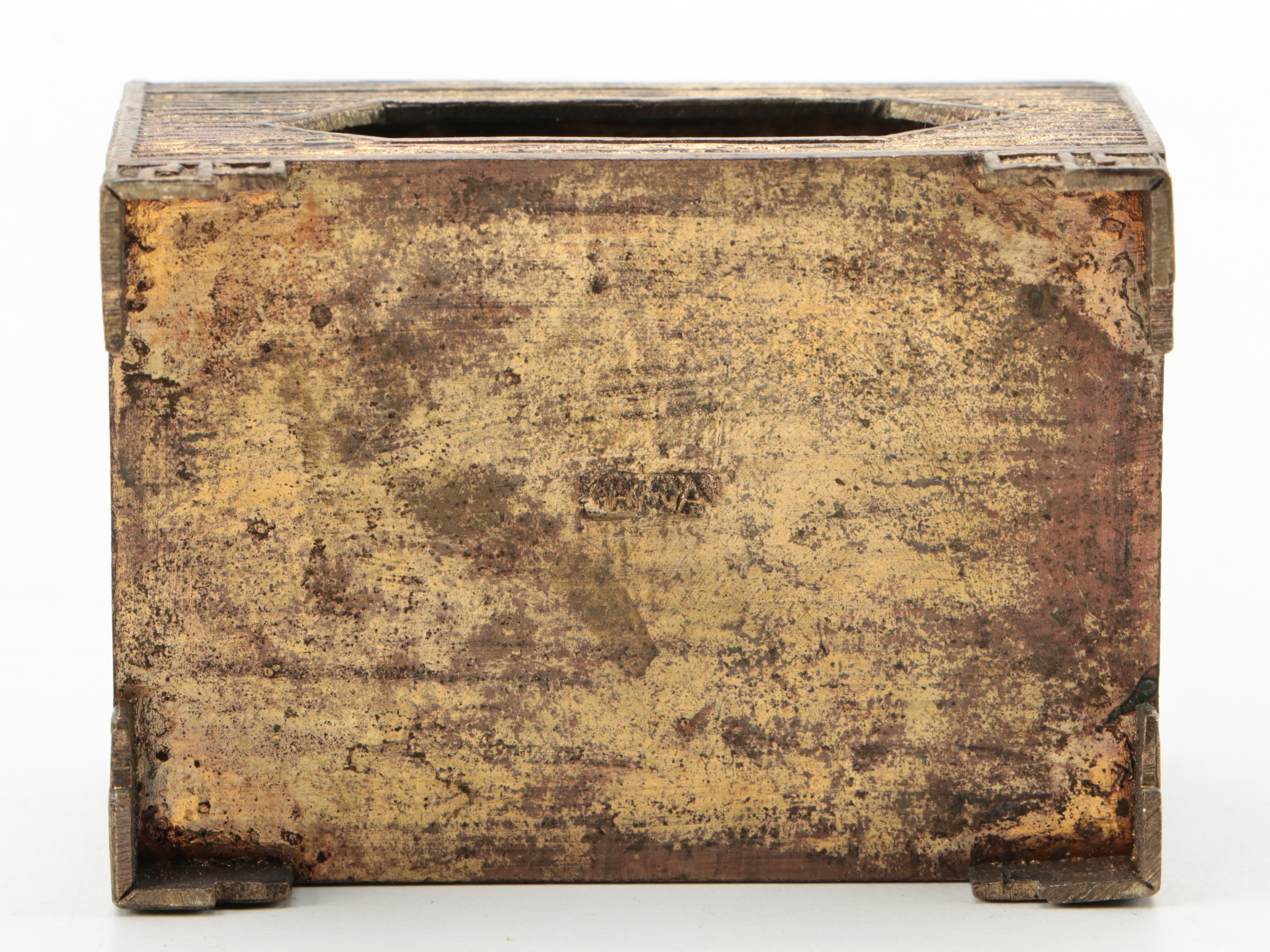 Chinese Enameled Brass Boxes and Match Box Holder