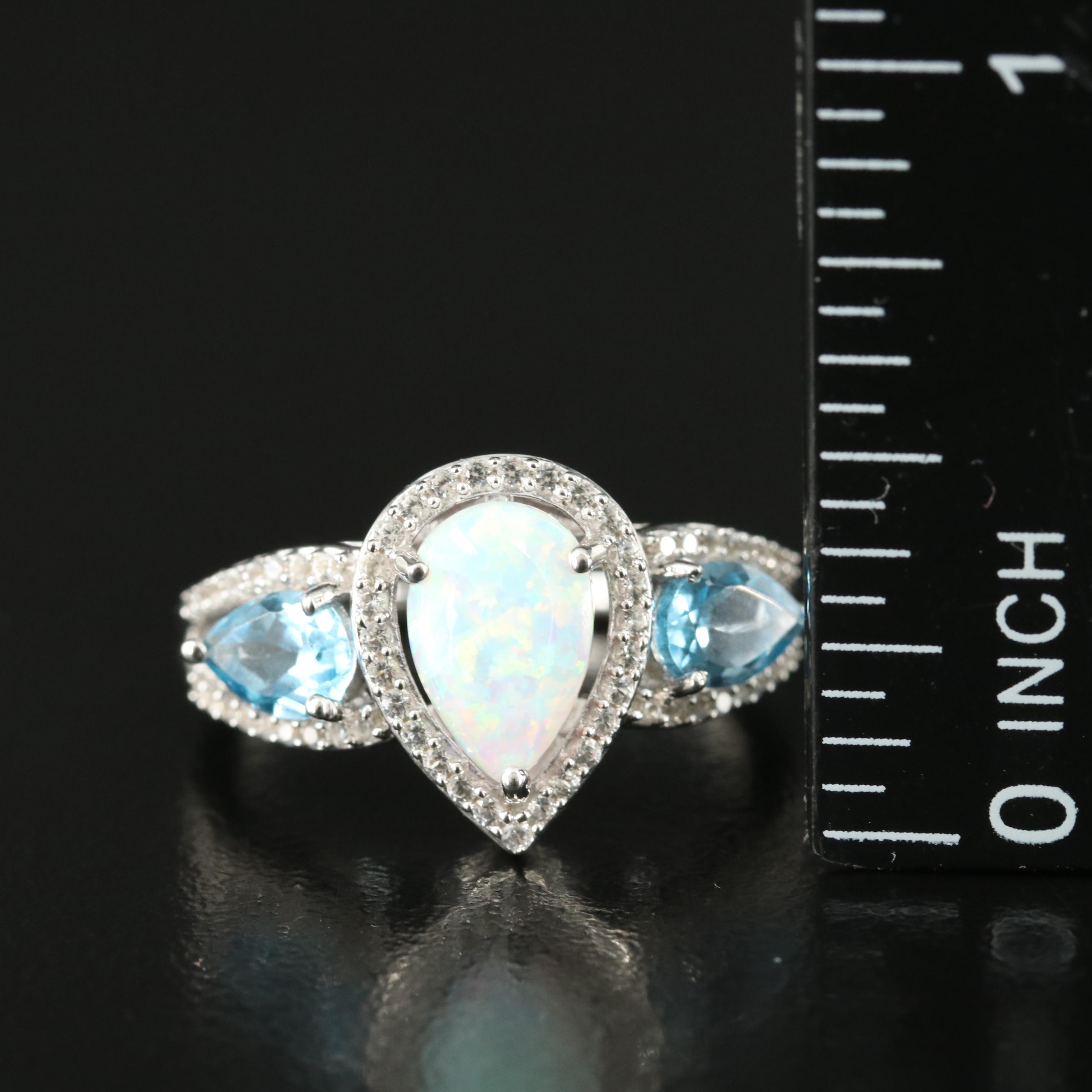 Sterling Opal, Sapphire and Topaz Ring