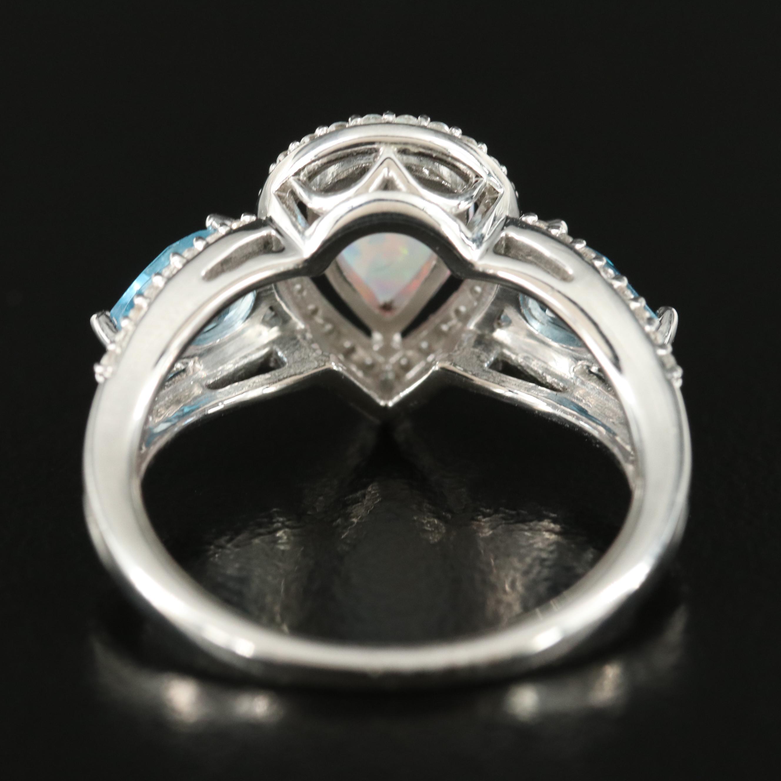 Sterling Opal, Sapphire and Topaz Ring