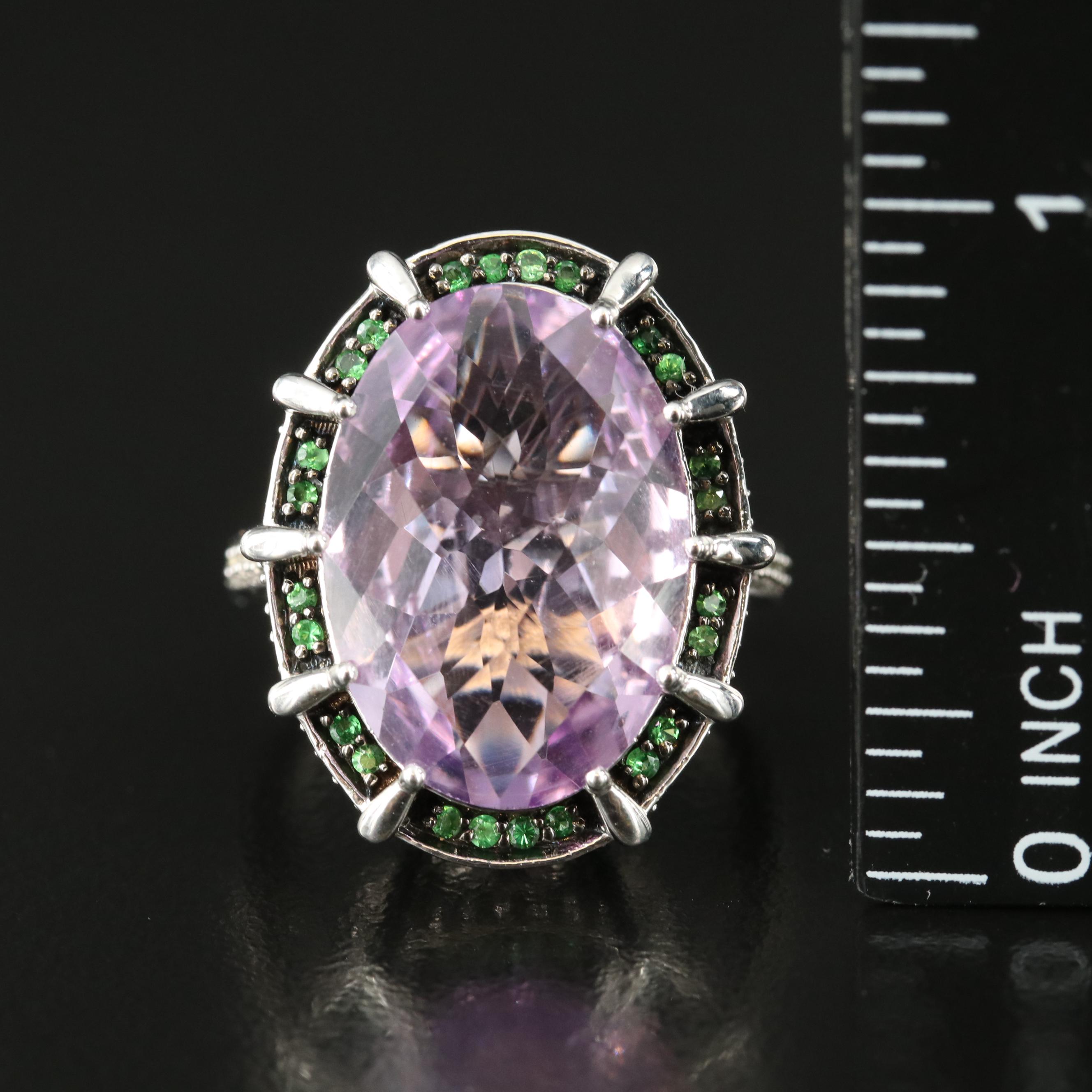 Sterling Amethyst, Sapphire and Tsavorite Ring