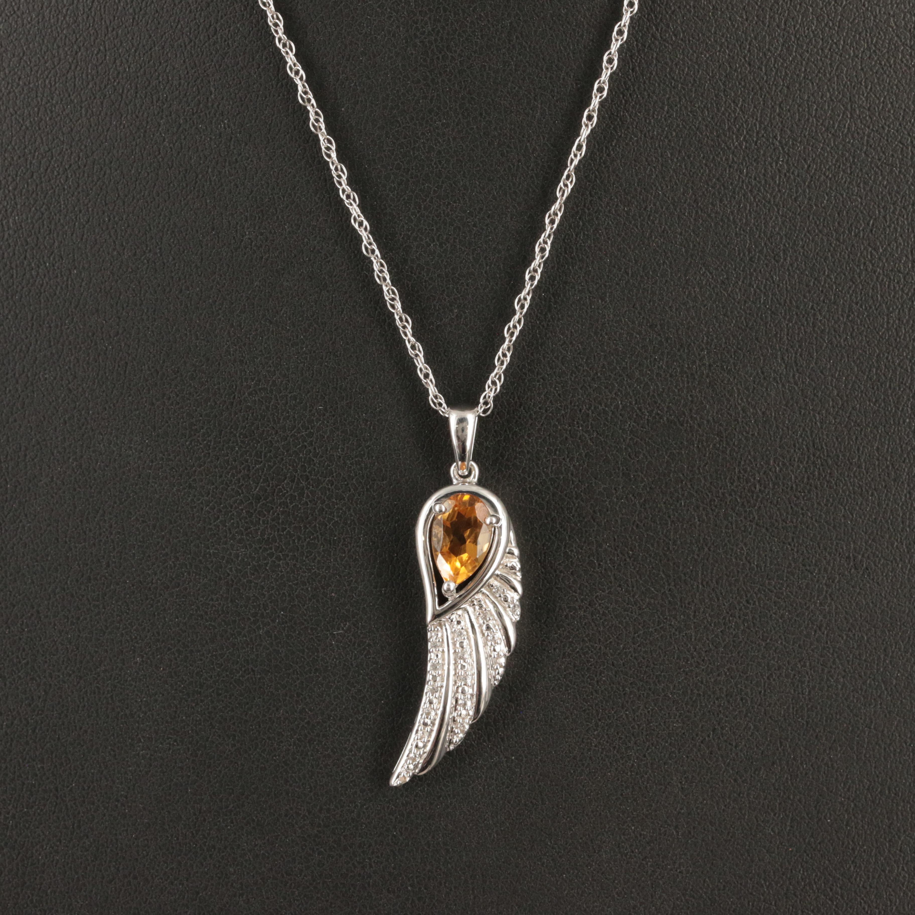 Sterling Citrine and Topaz Angel Wing Pendant Necklace