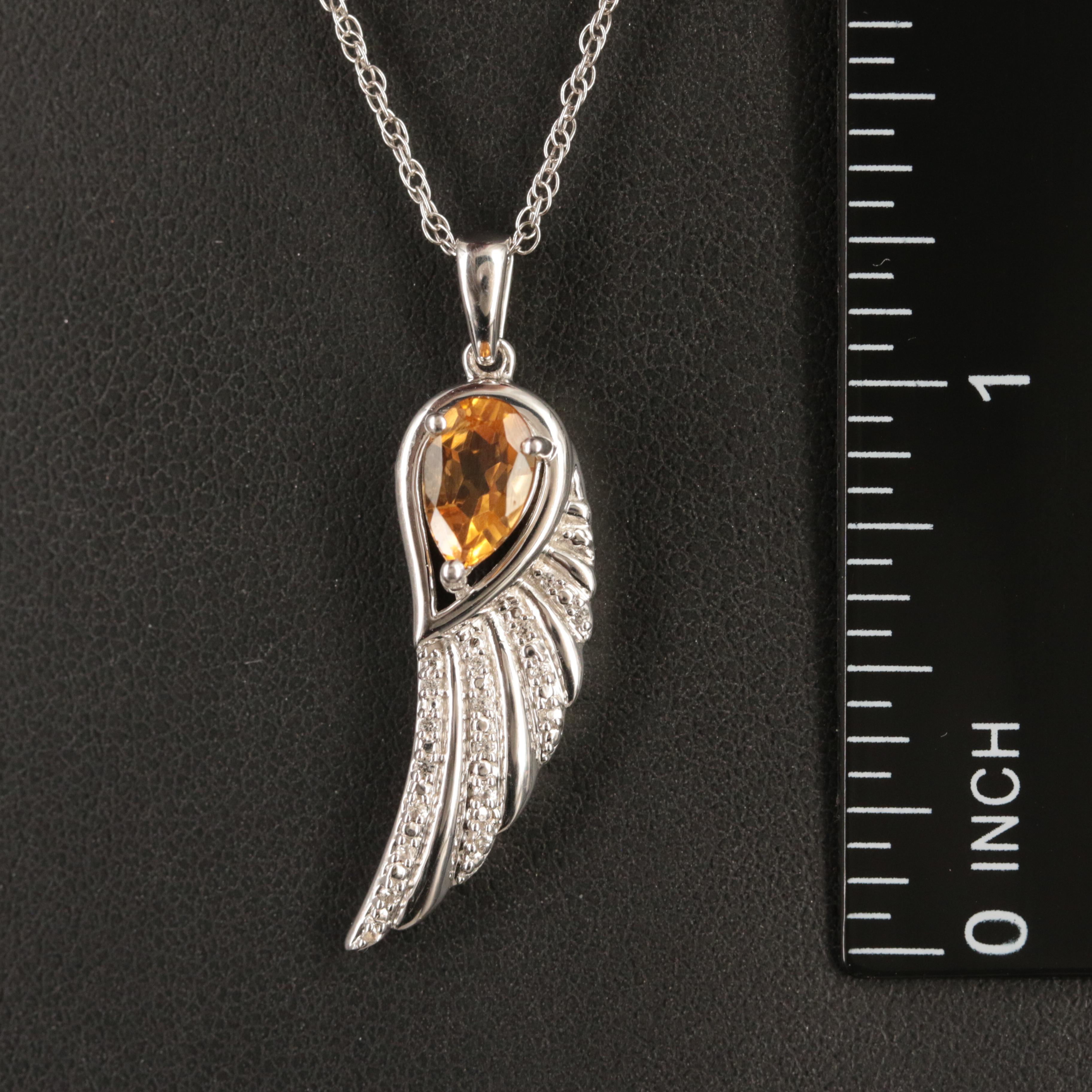 Sterling Citrine and Topaz Angel Wing Pendant Necklace