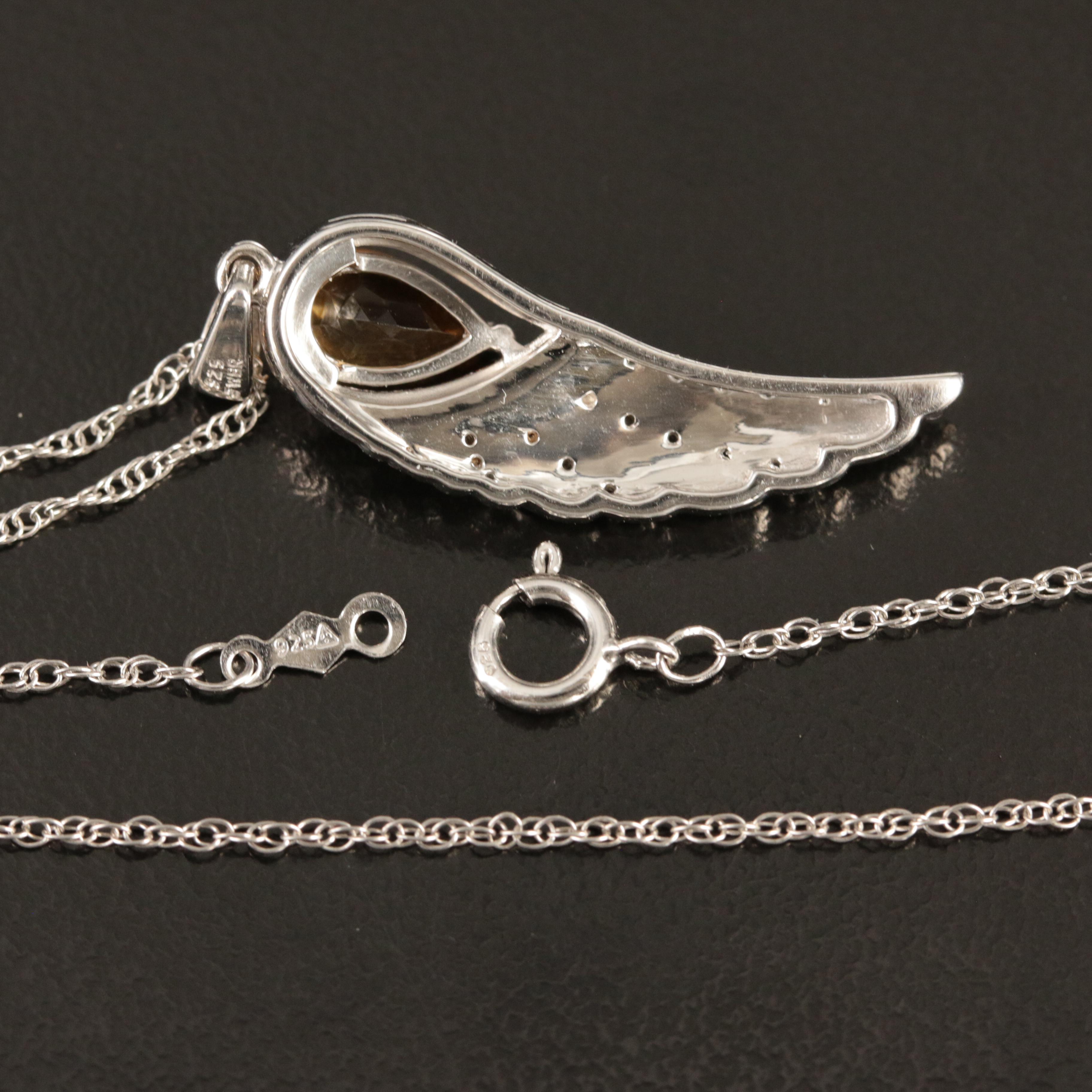 Sterling Citrine and Topaz Angel Wing Pendant Necklace