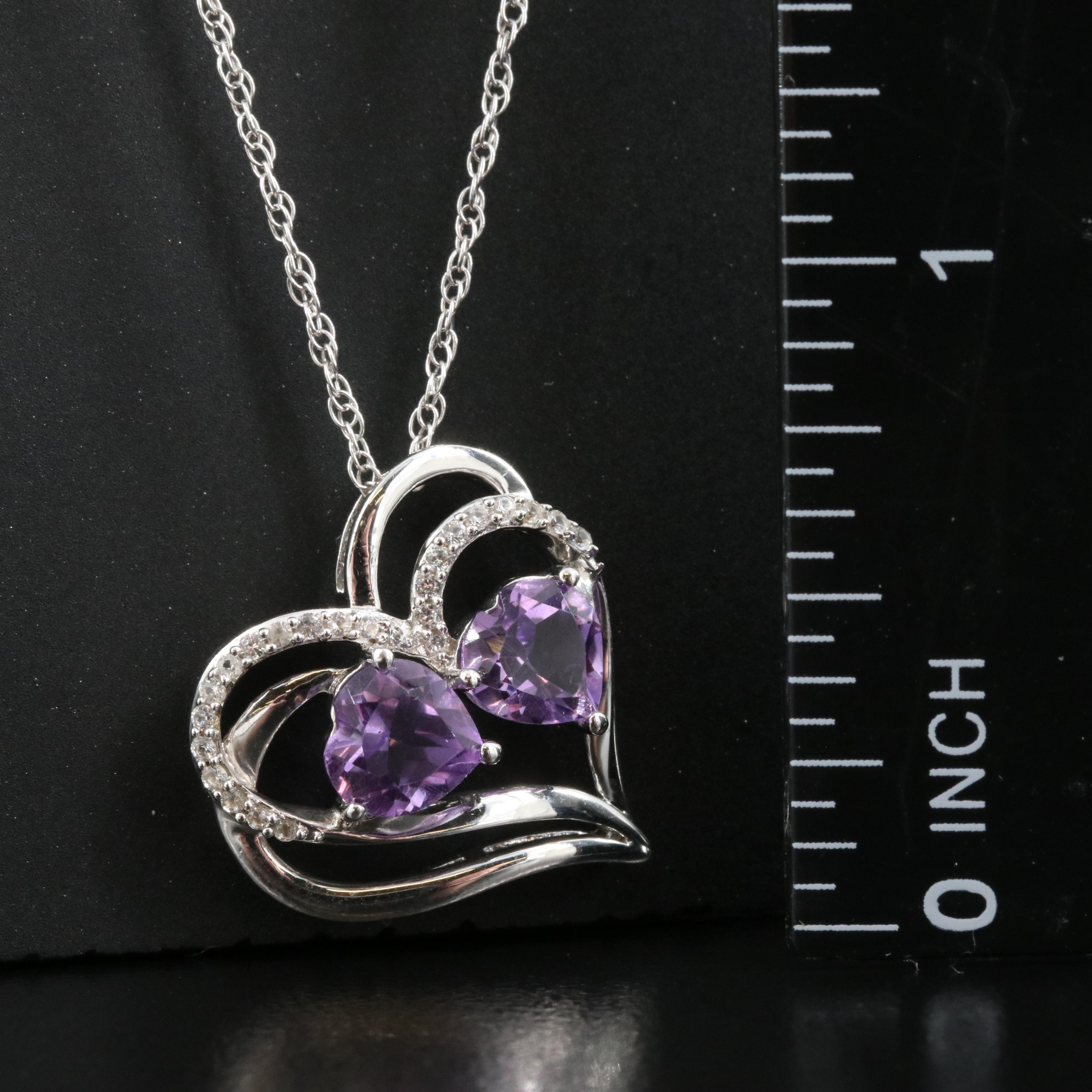 Sterling Amethyst and Sapphire Heart Pendant Necklace