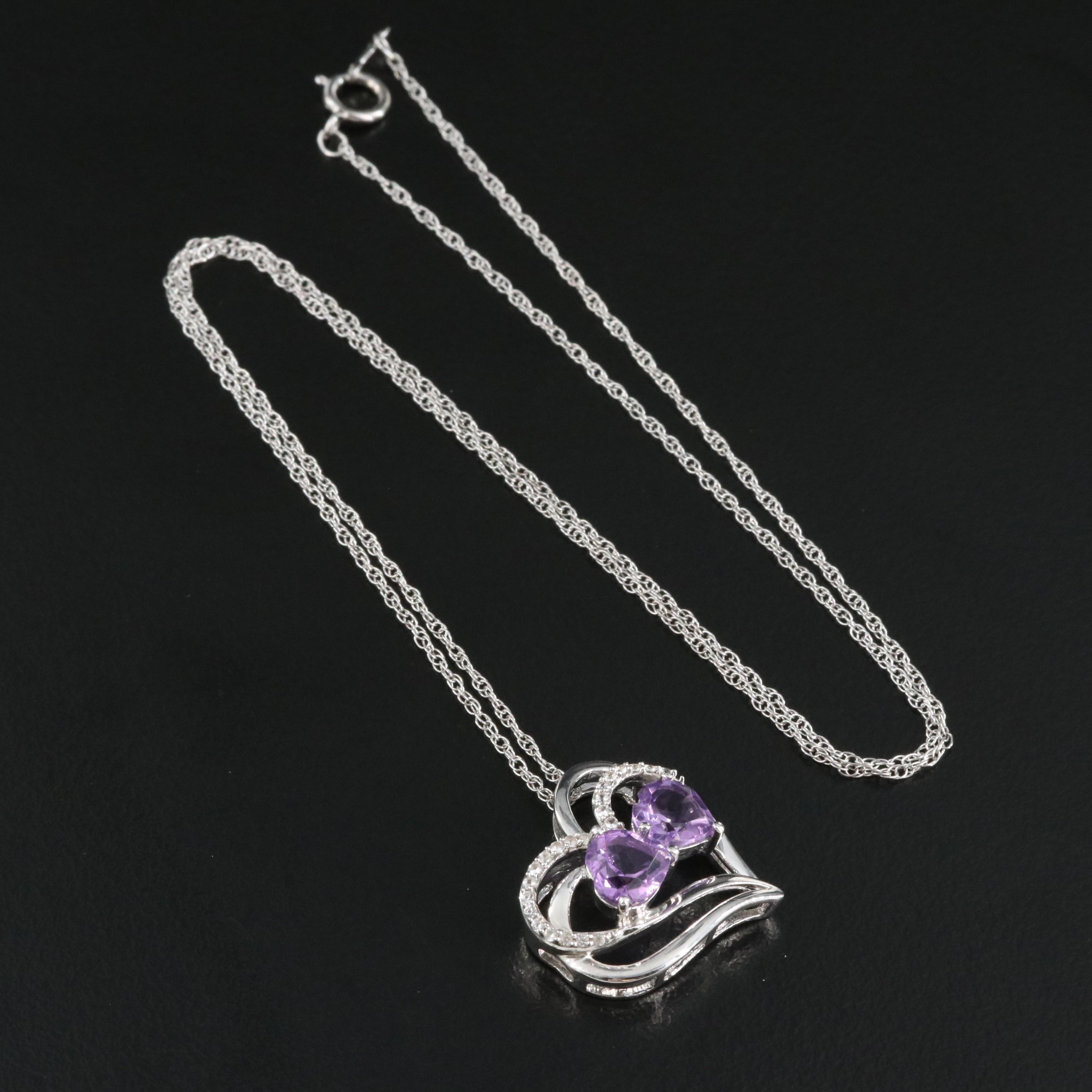 Sterling Amethyst and Sapphire Heart Pendant Necklace
