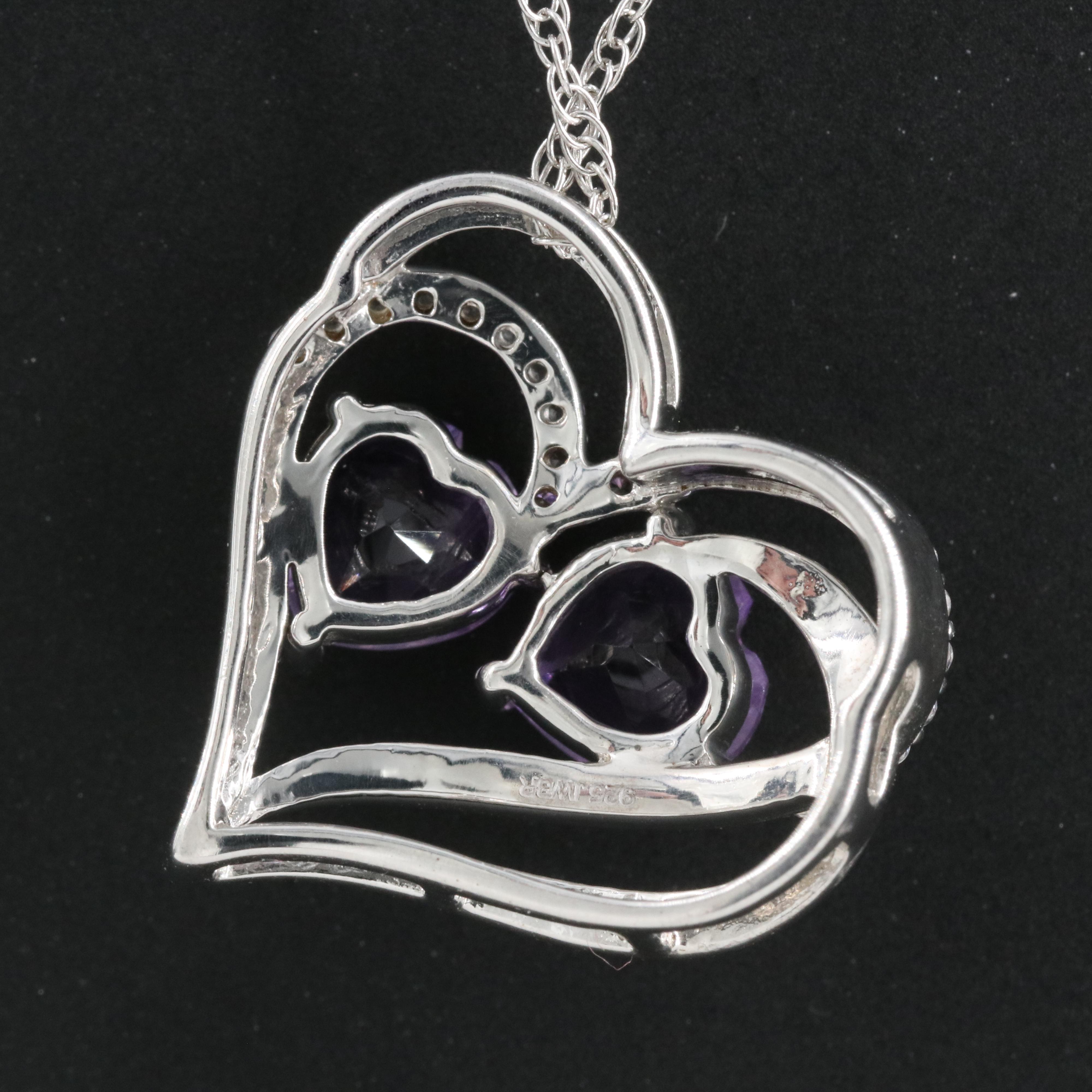 Sterling Amethyst and Sapphire Heart Pendant Necklace