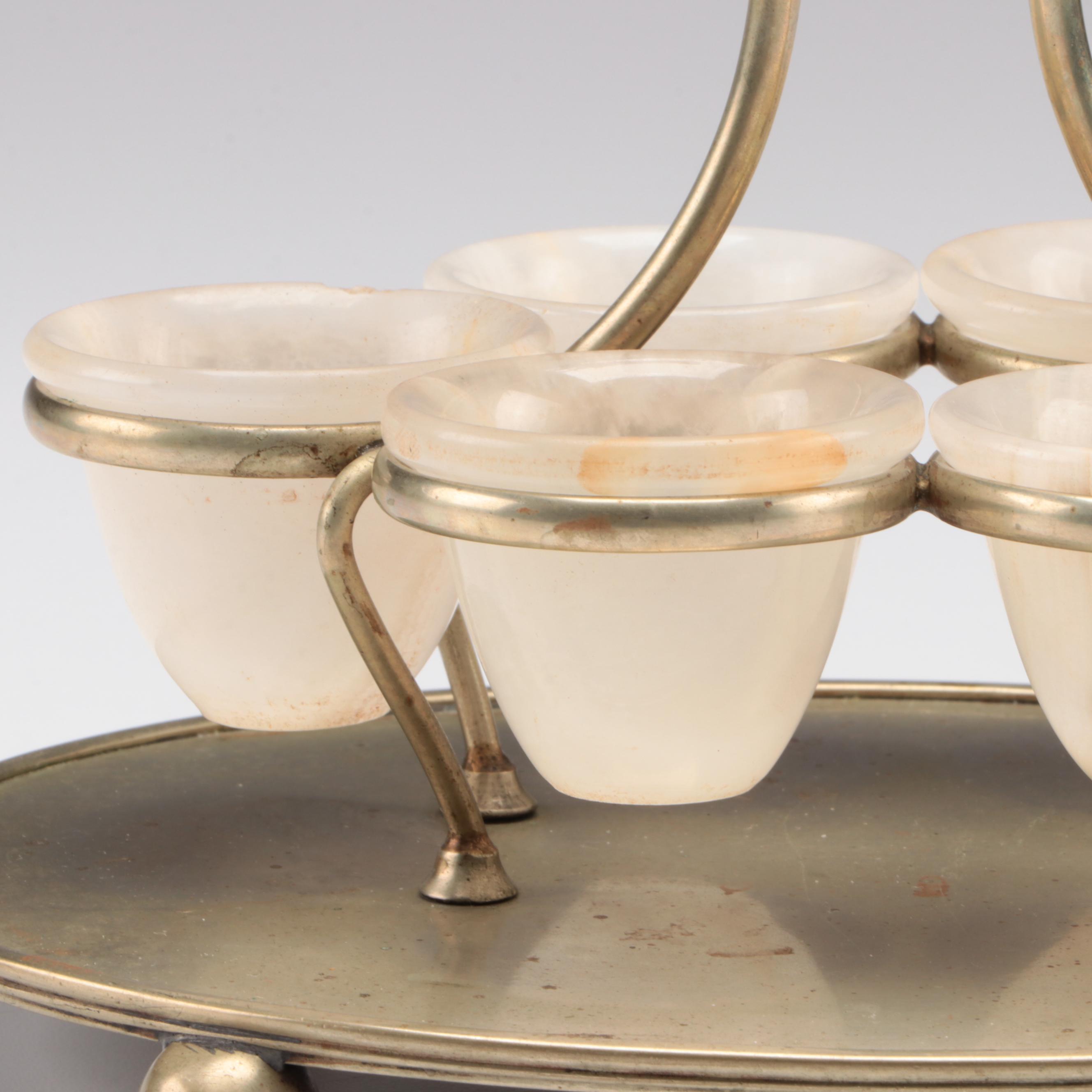 Karanti Silver Plate Stand with Carved Agate Cups, Late 19th Century