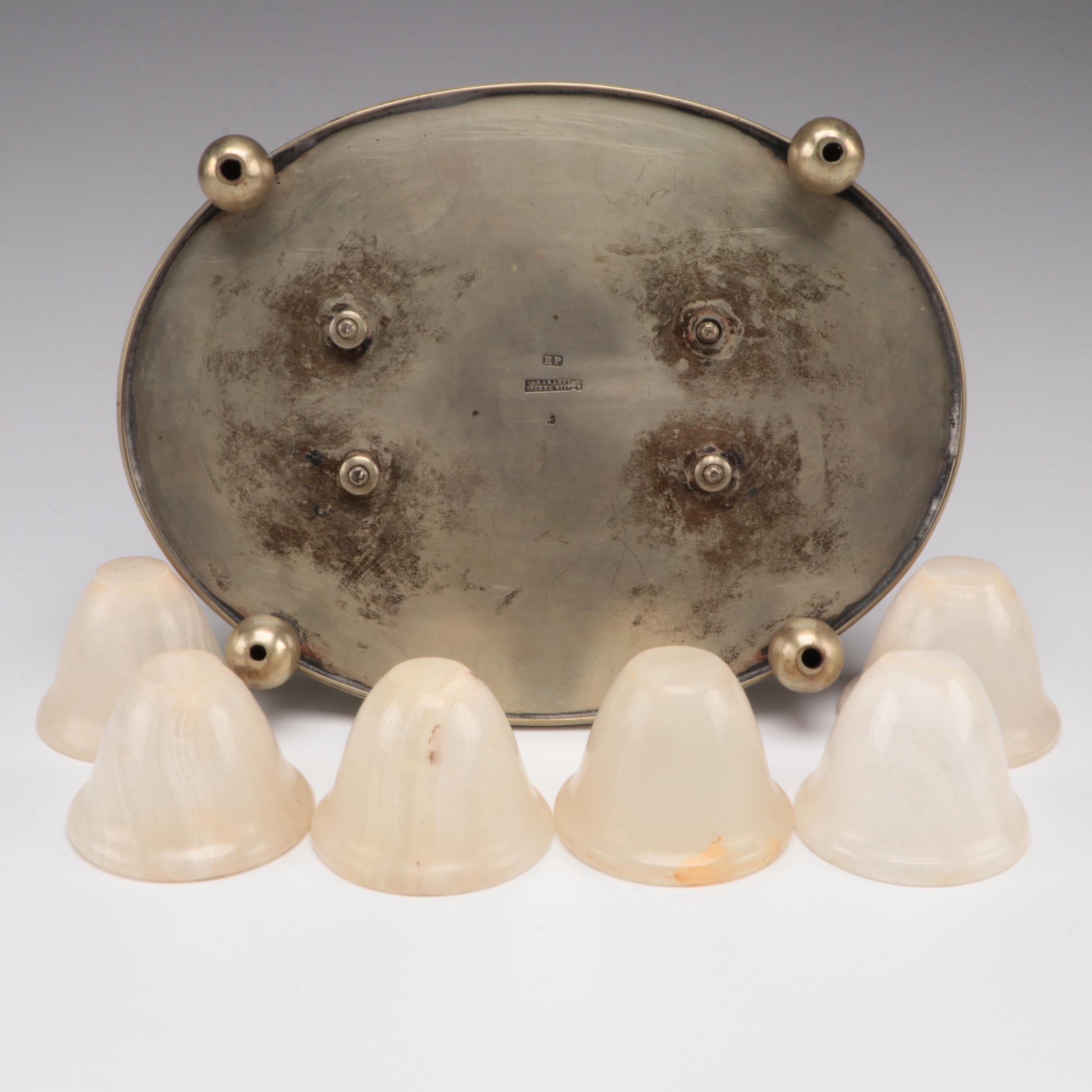 Karanti Silver Plate Stand with Carved Agate Cups, Late 19th Century