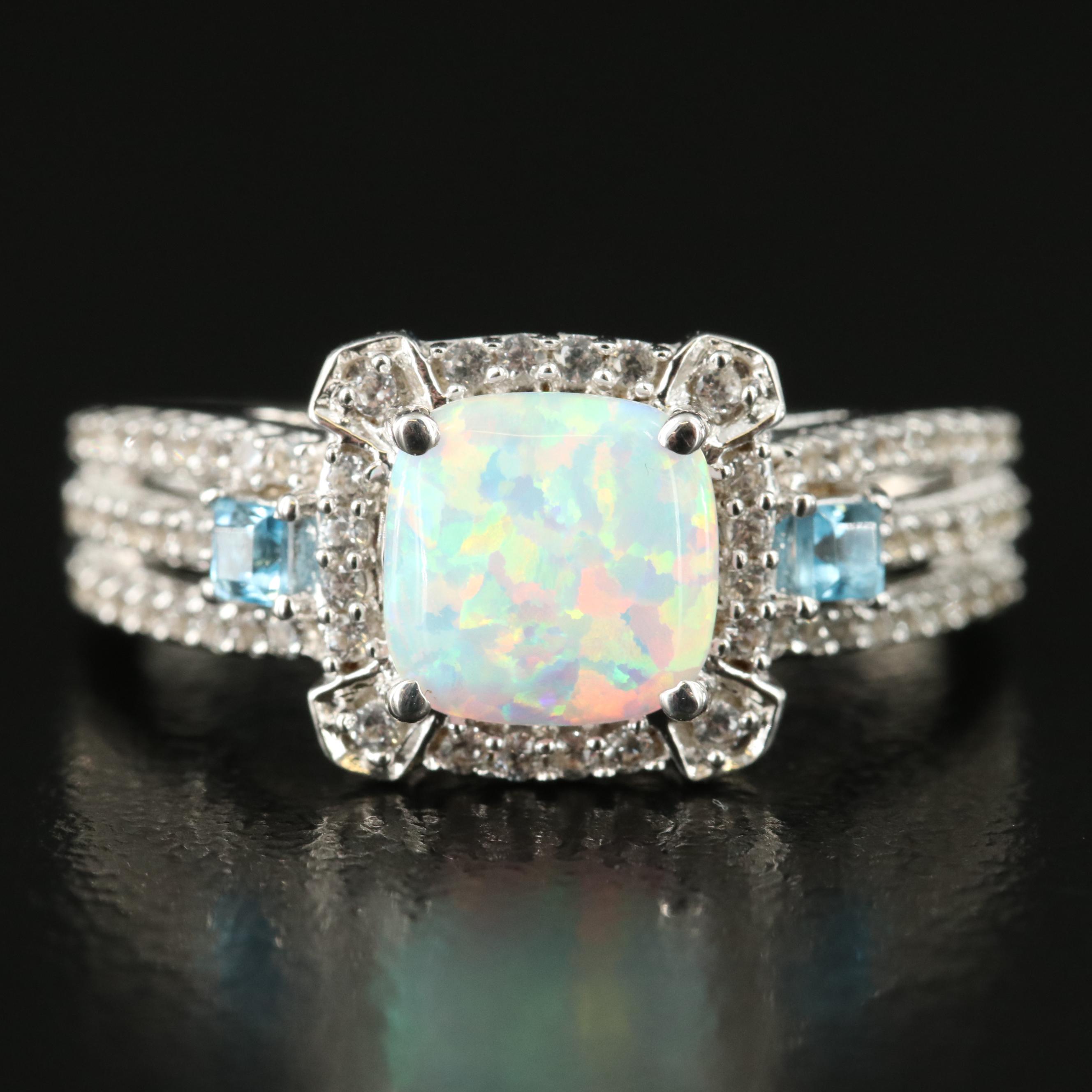 Sterling Opal, Topaz and Sapphire Ring