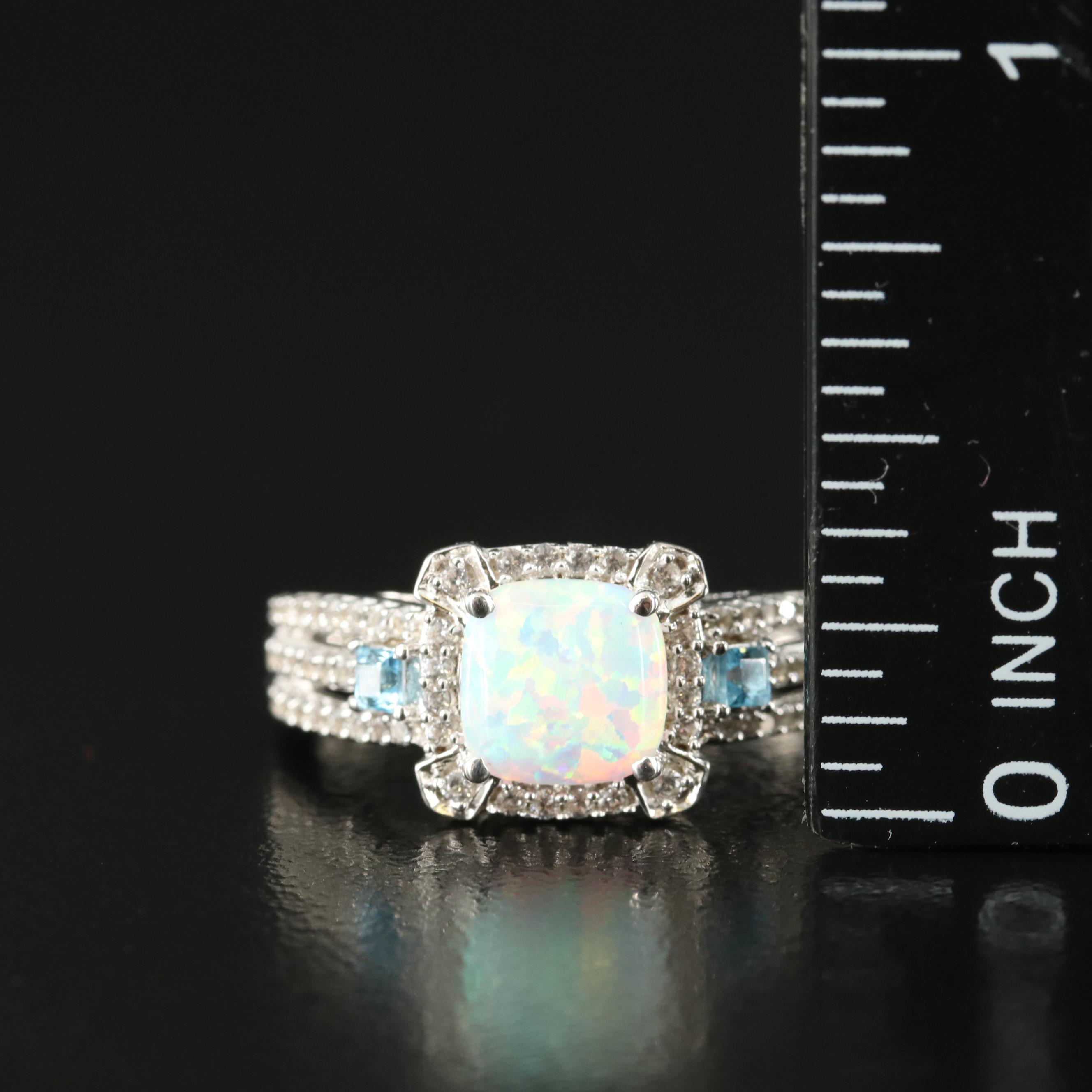 Sterling Opal, Topaz and Sapphire Ring
