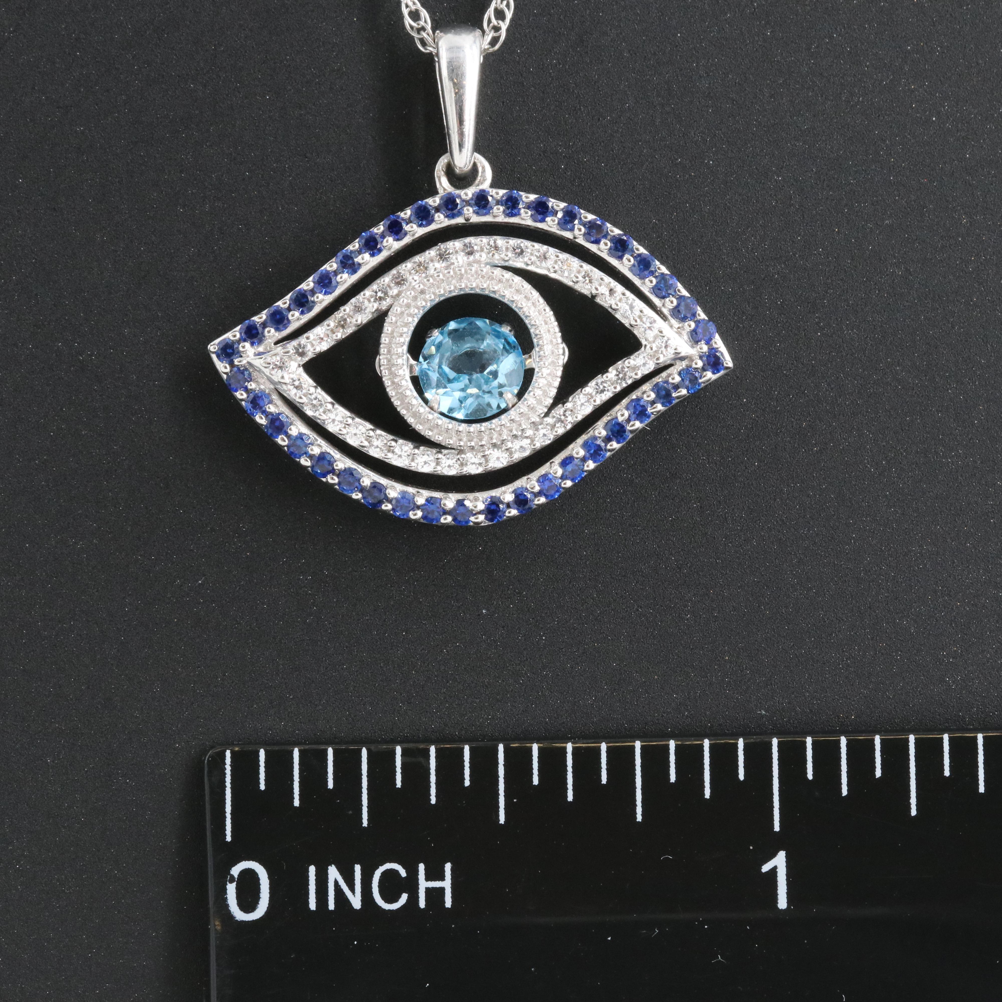 Sterling Swiss Blue Topaz and Sapphire Evil Eye Pendant Necklace