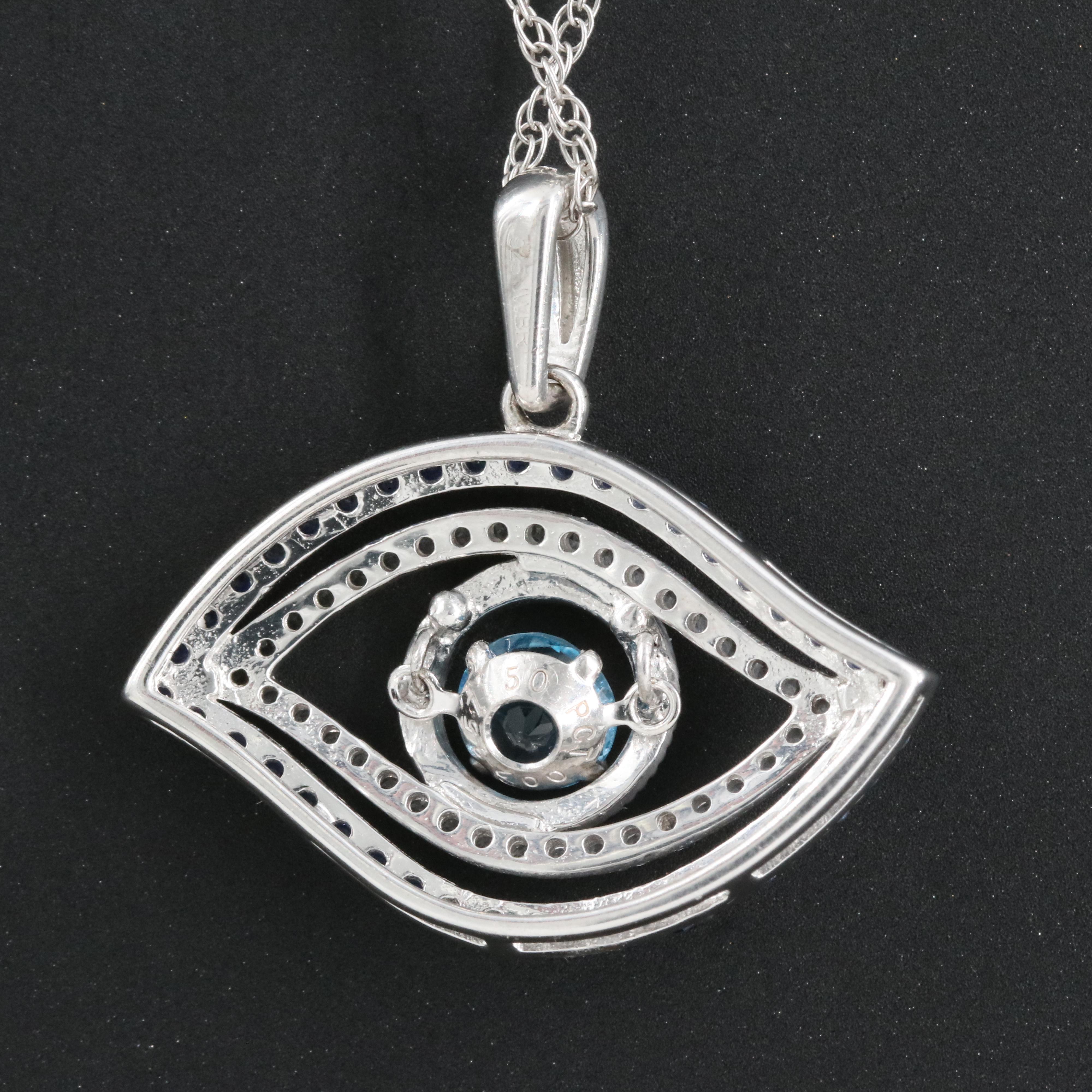 Sterling Swiss Blue Topaz and Sapphire Evil Eye Pendant Necklace
