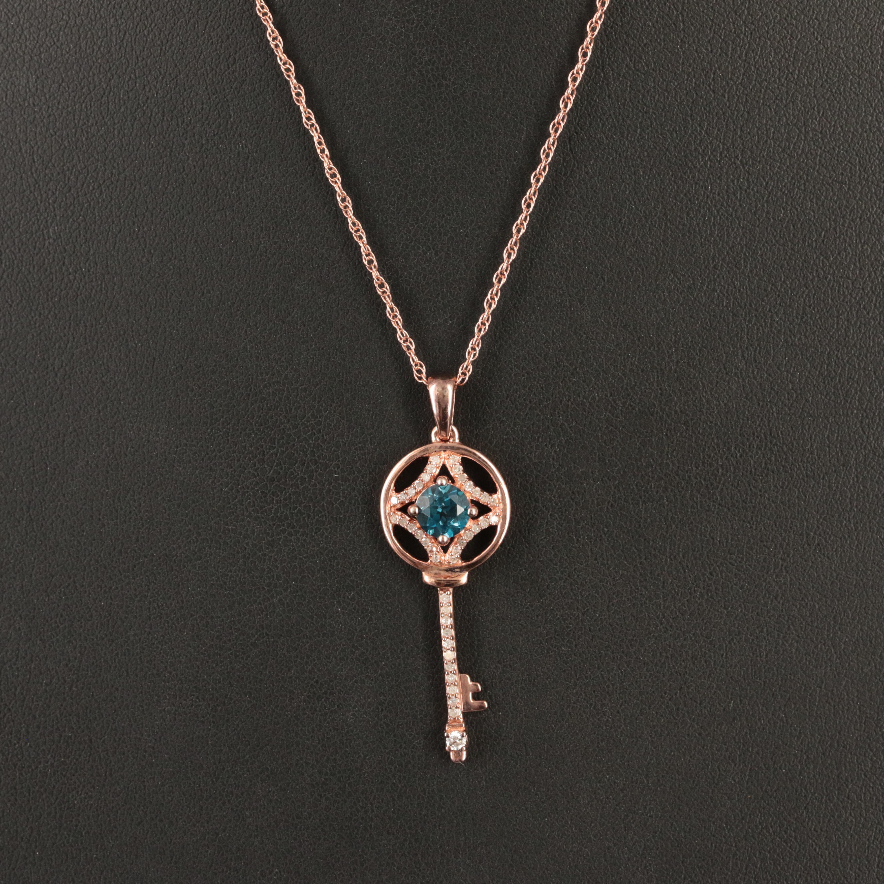 Sterling Topaz and Diamond Key Pendant Necklace