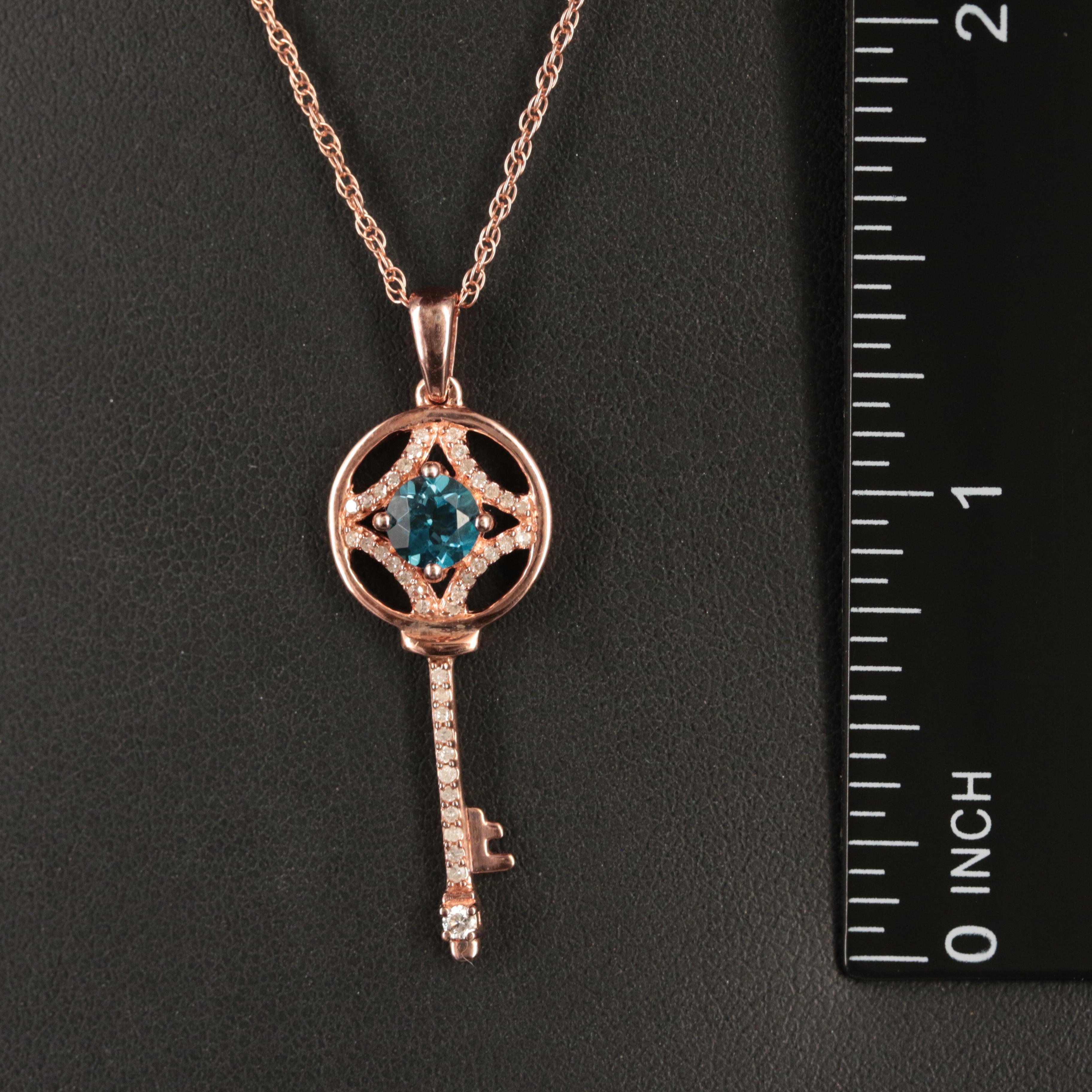 Sterling Topaz and Diamond Key Pendant Necklace