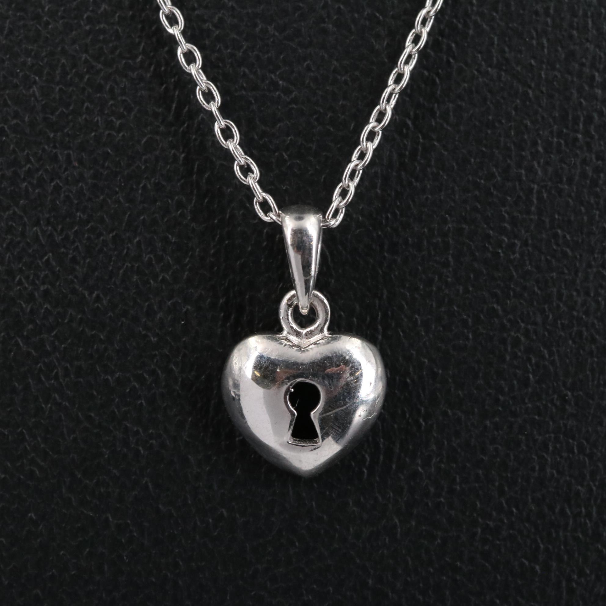 Sterling Heart with Keyhole Pendant Necklace