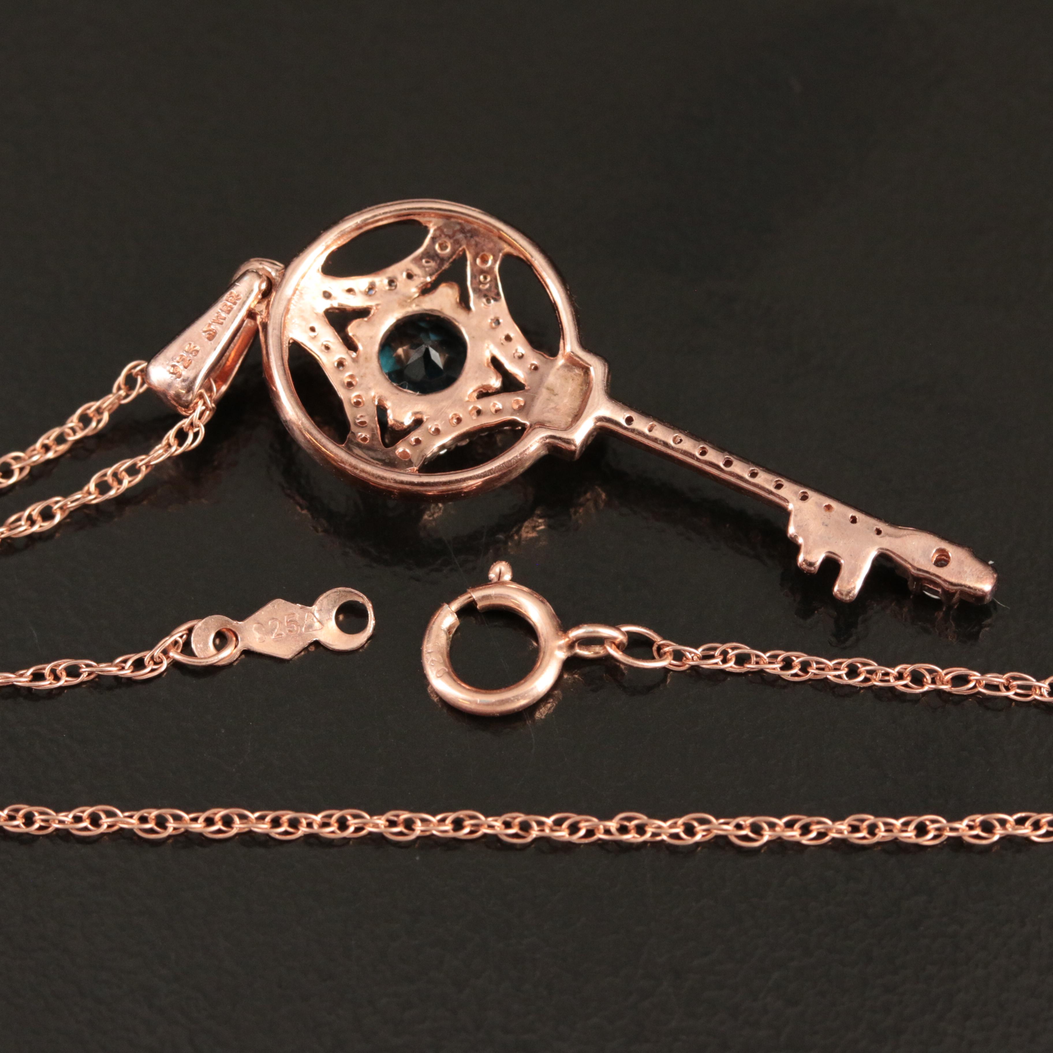 Sterling Topaz and Diamond Key Pendant Necklace