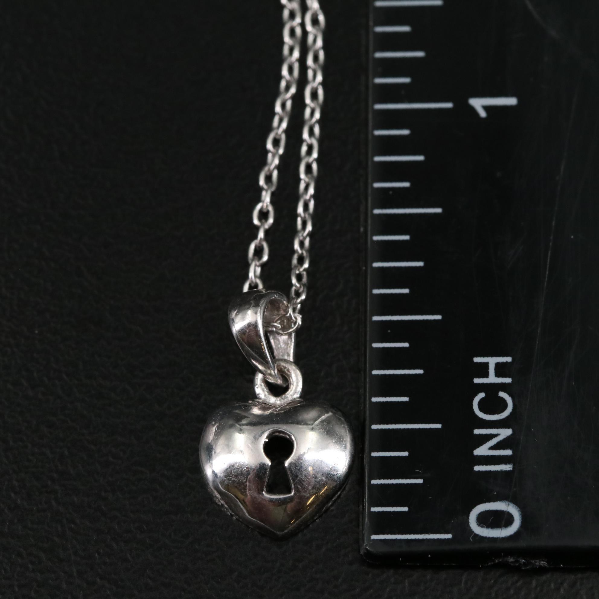 Sterling Heart with Keyhole Pendant Necklace
