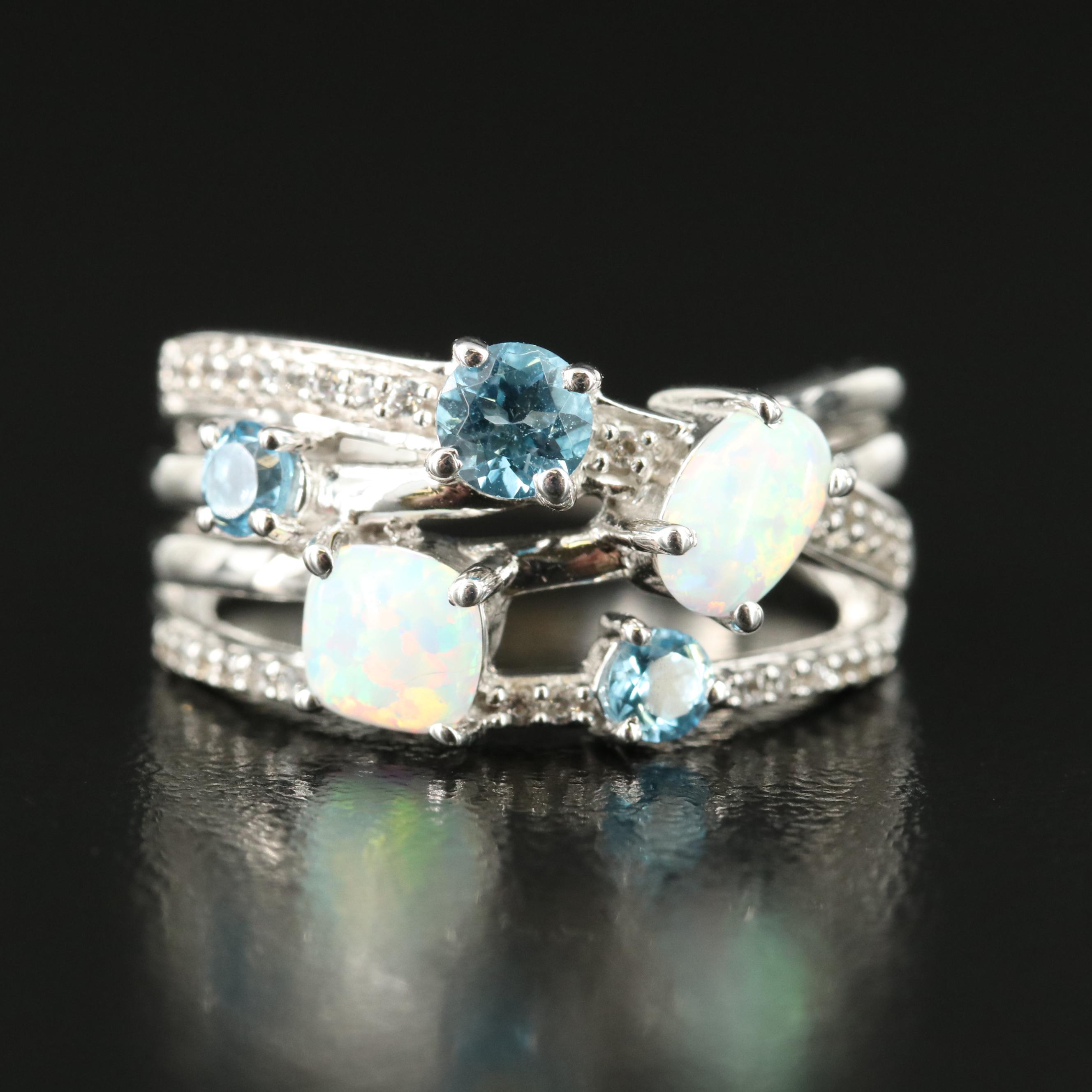 Sterling Opal, Topaz and Sapphire Ring