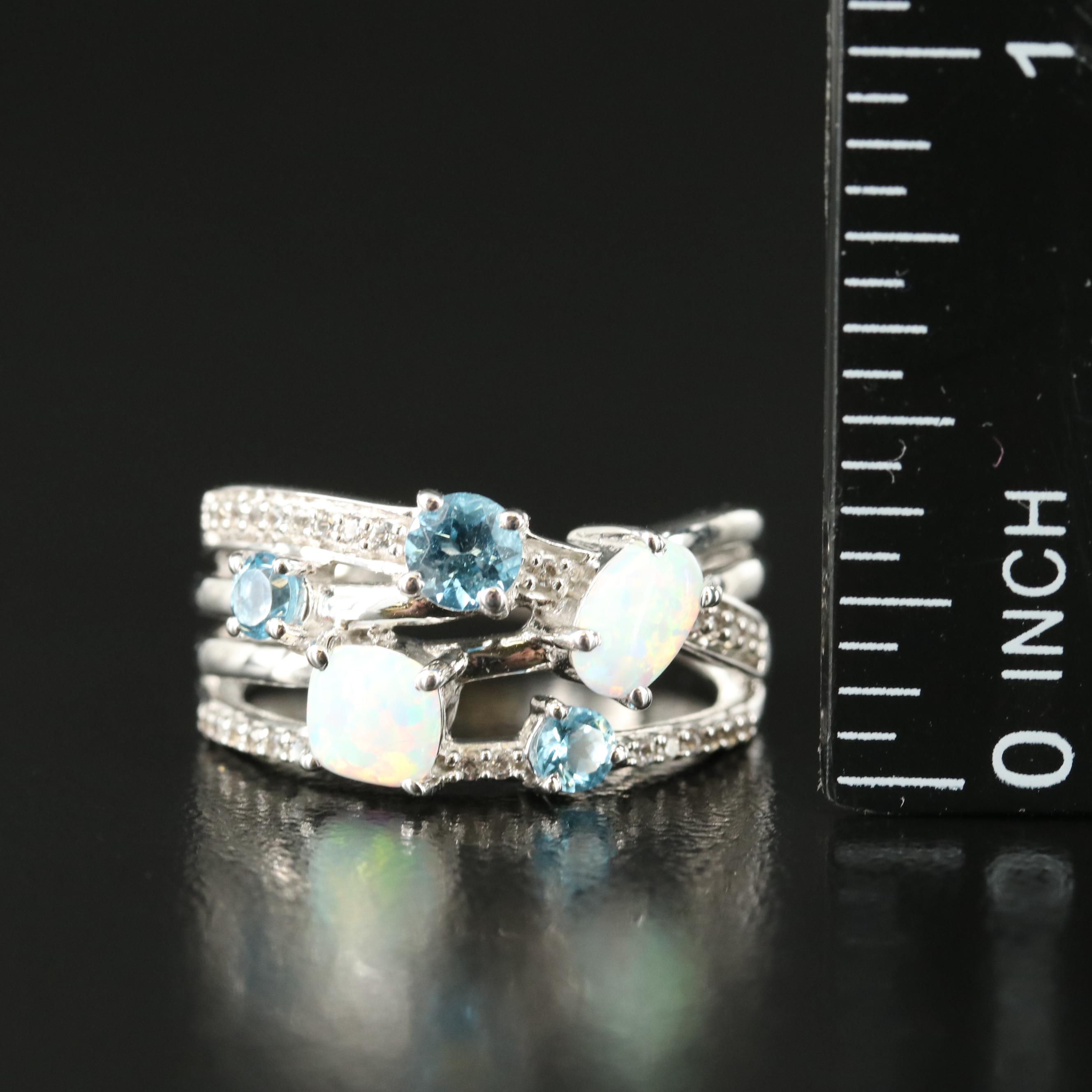Sterling Opal, Topaz and Sapphire Ring