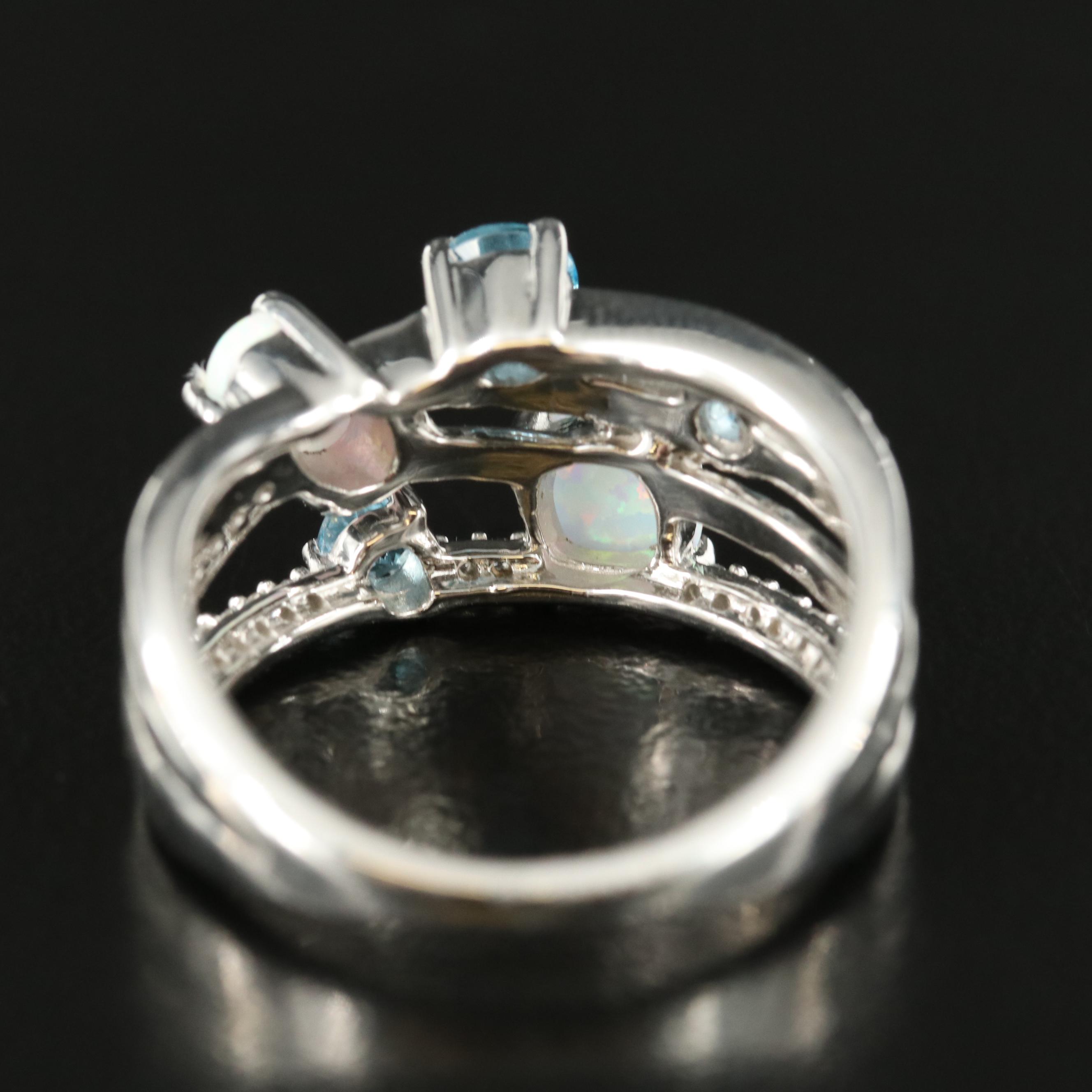Sterling Opal, Topaz and Sapphire Ring
