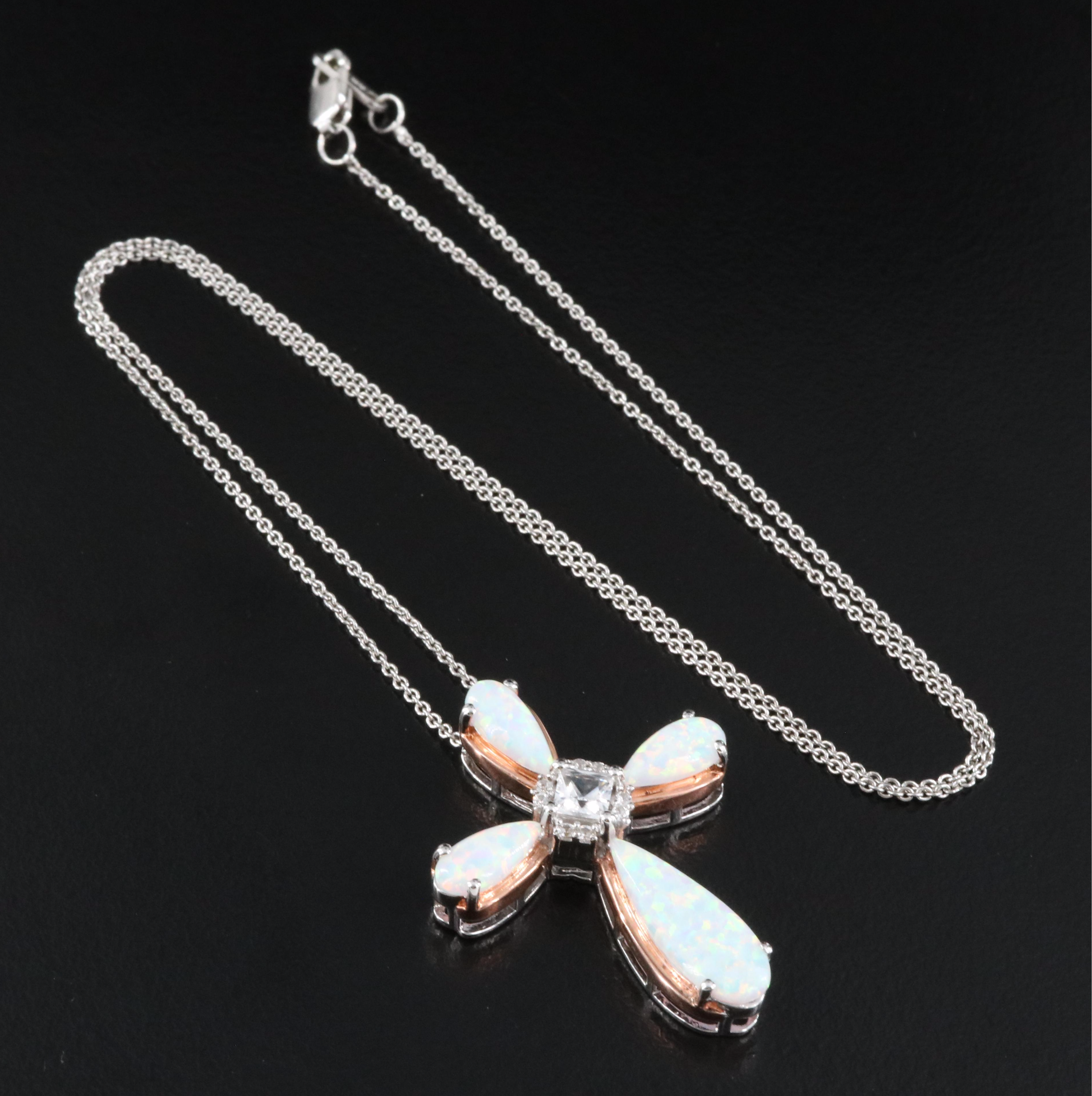 Sterling Opal and Sapphire Cross Pendant Necklace