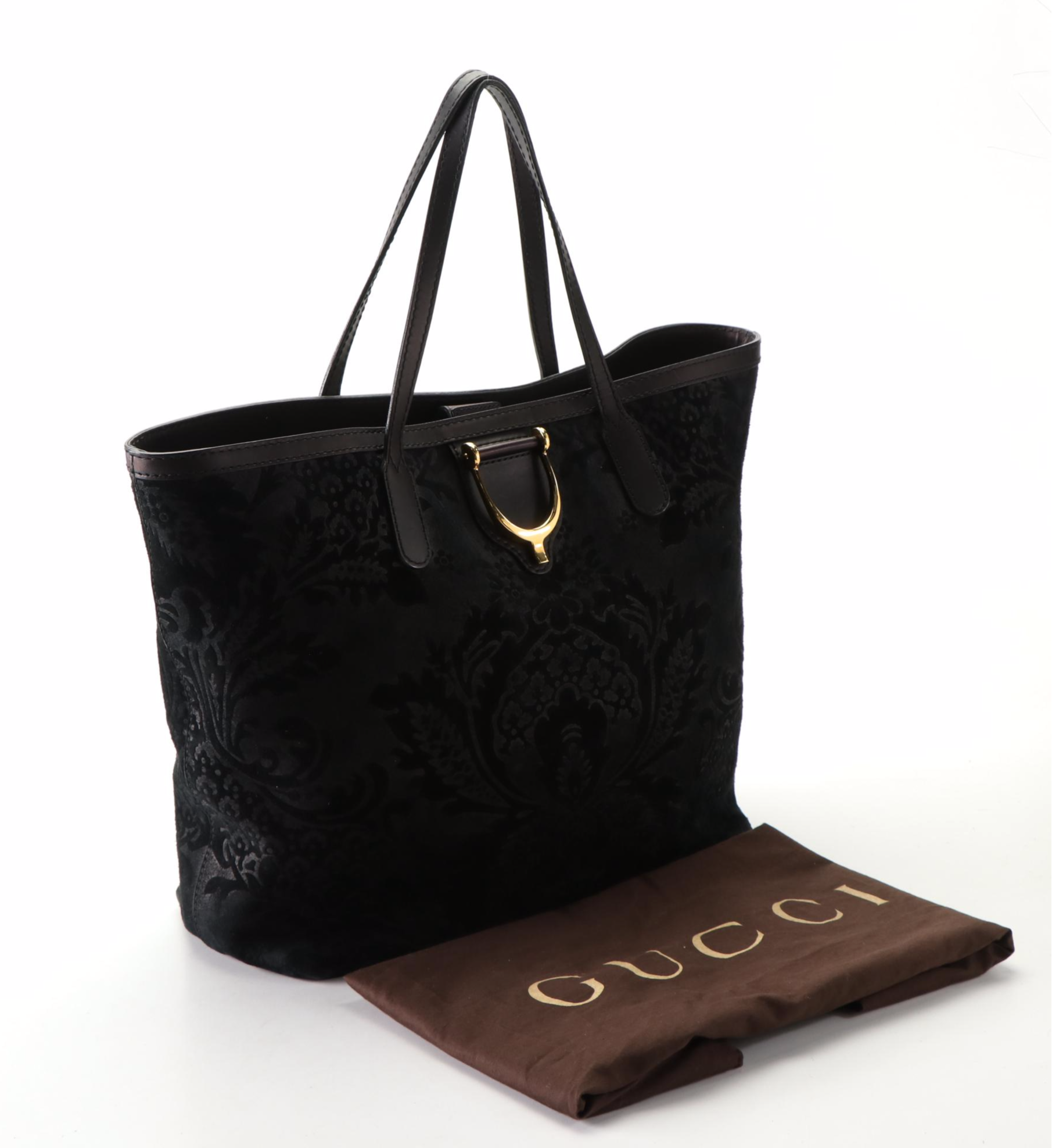 Gucci Stirrup Damask Suede Tote Bag