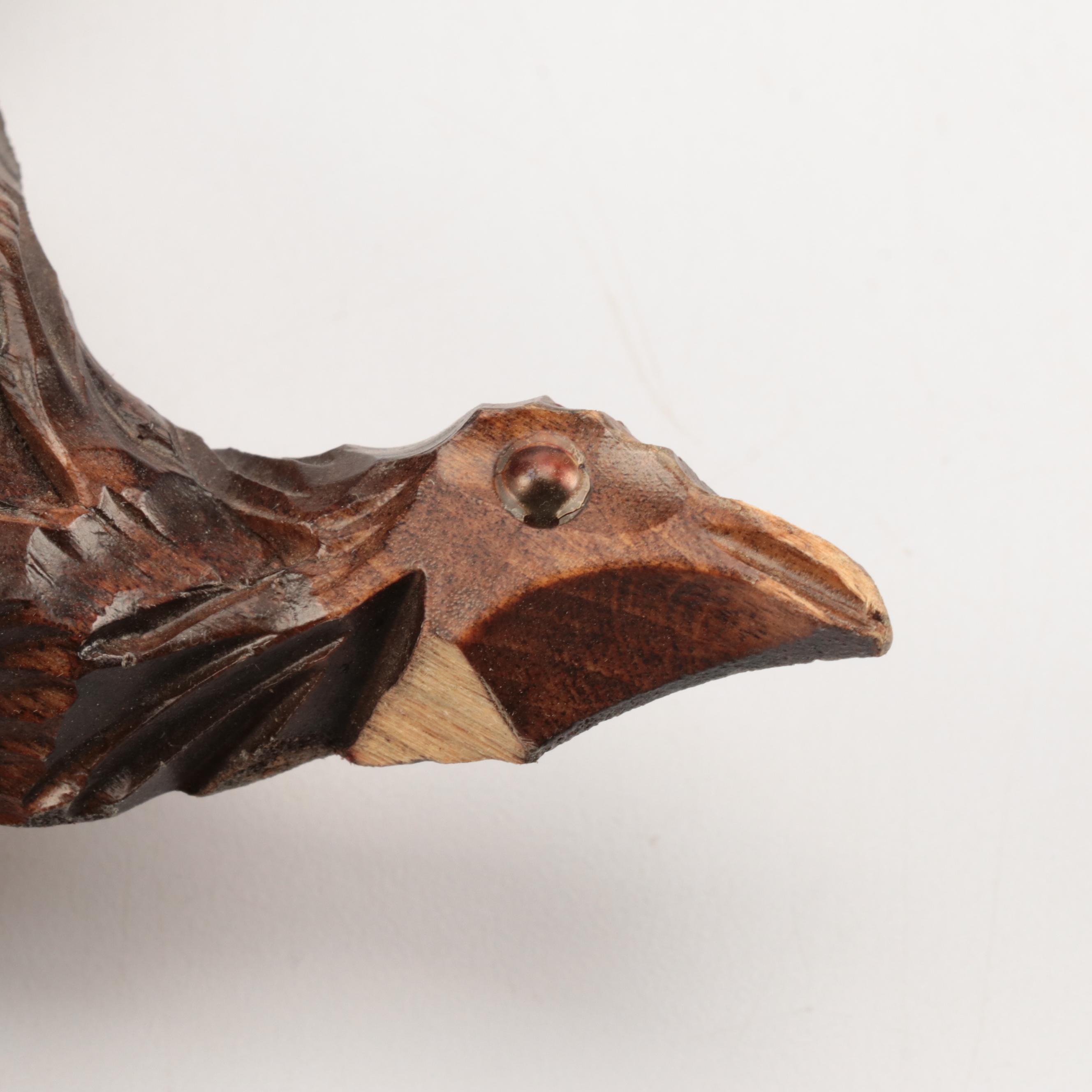 Burl Wood Carvings with Irish Blackthorn Shillelagh and Walnut Bird