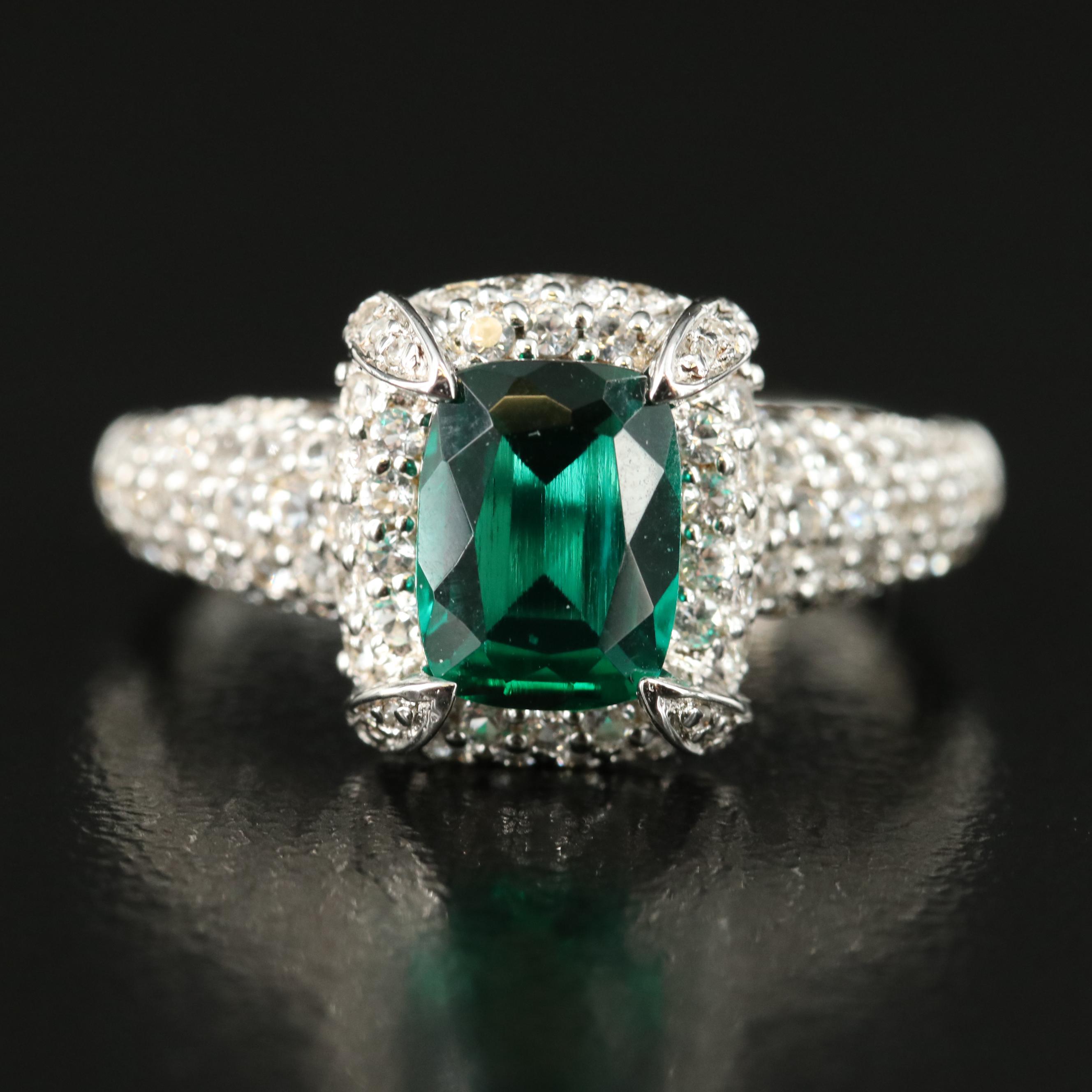 Sterling Emerald, Sapphire and Diamond Ring