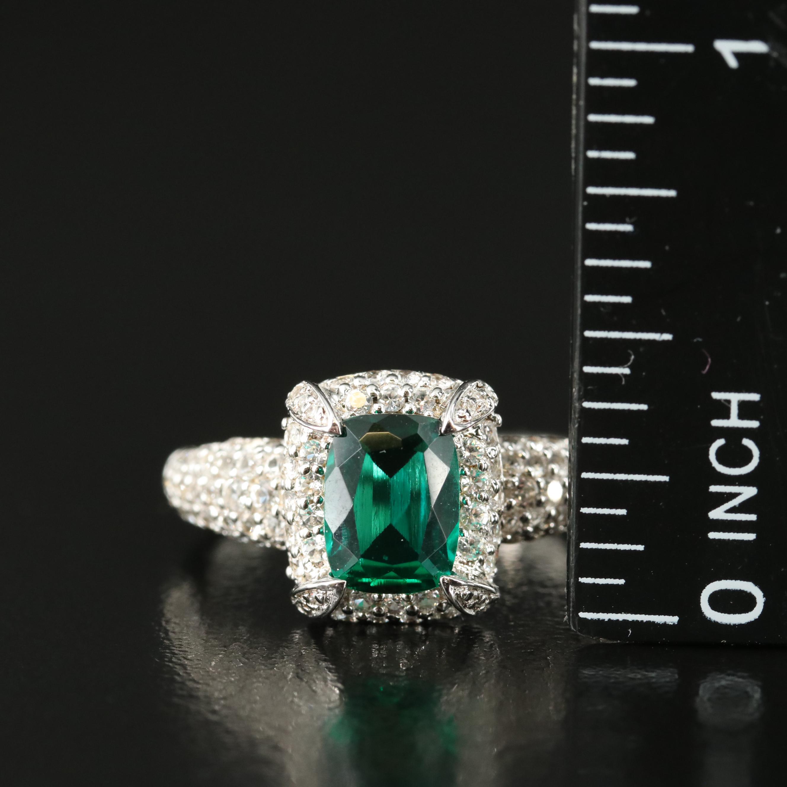 Sterling Emerald, Sapphire and Diamond Ring