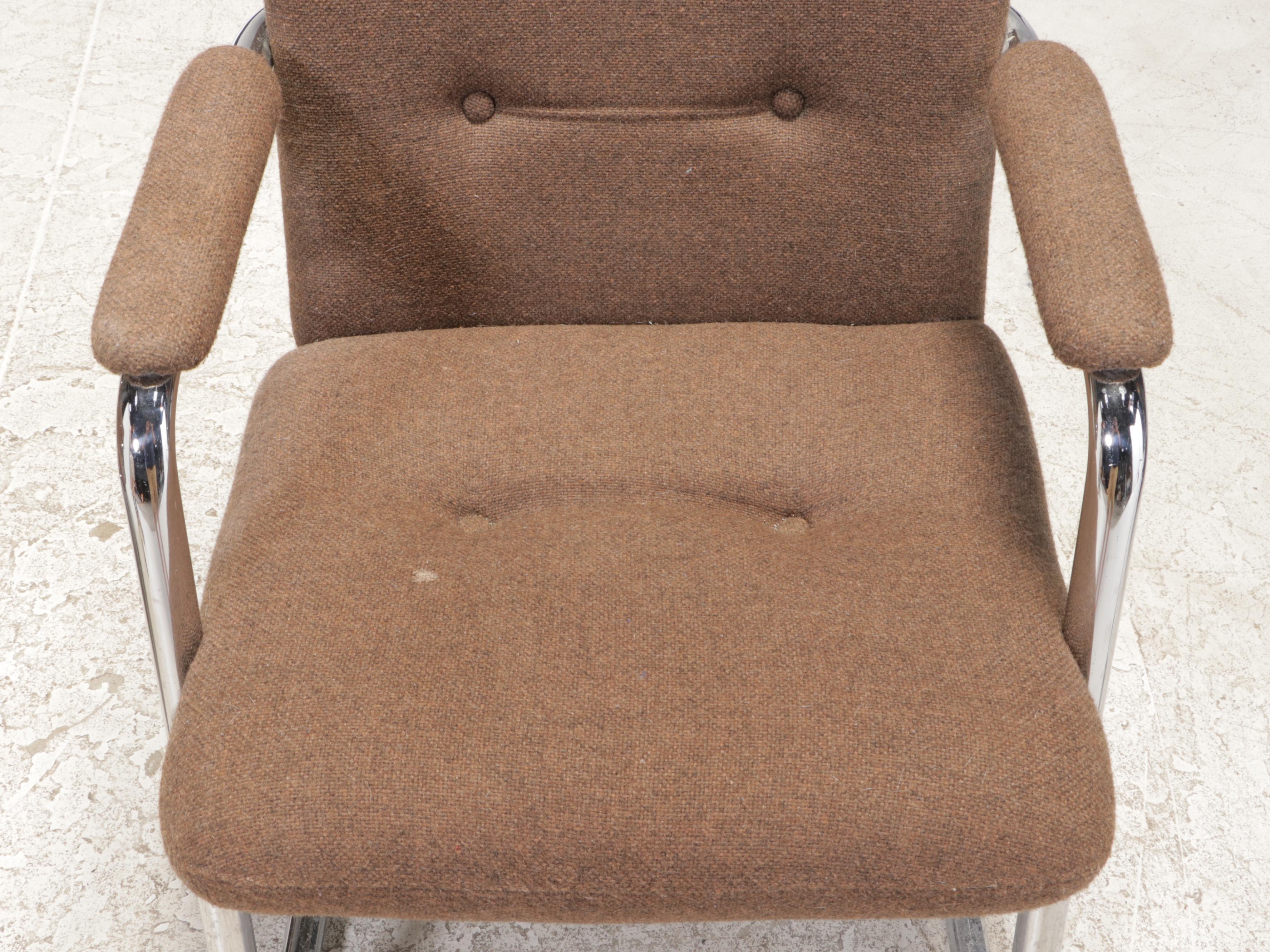 Pair of Chromcraft Modernist Chrome and Buttoned-Down Armchairs