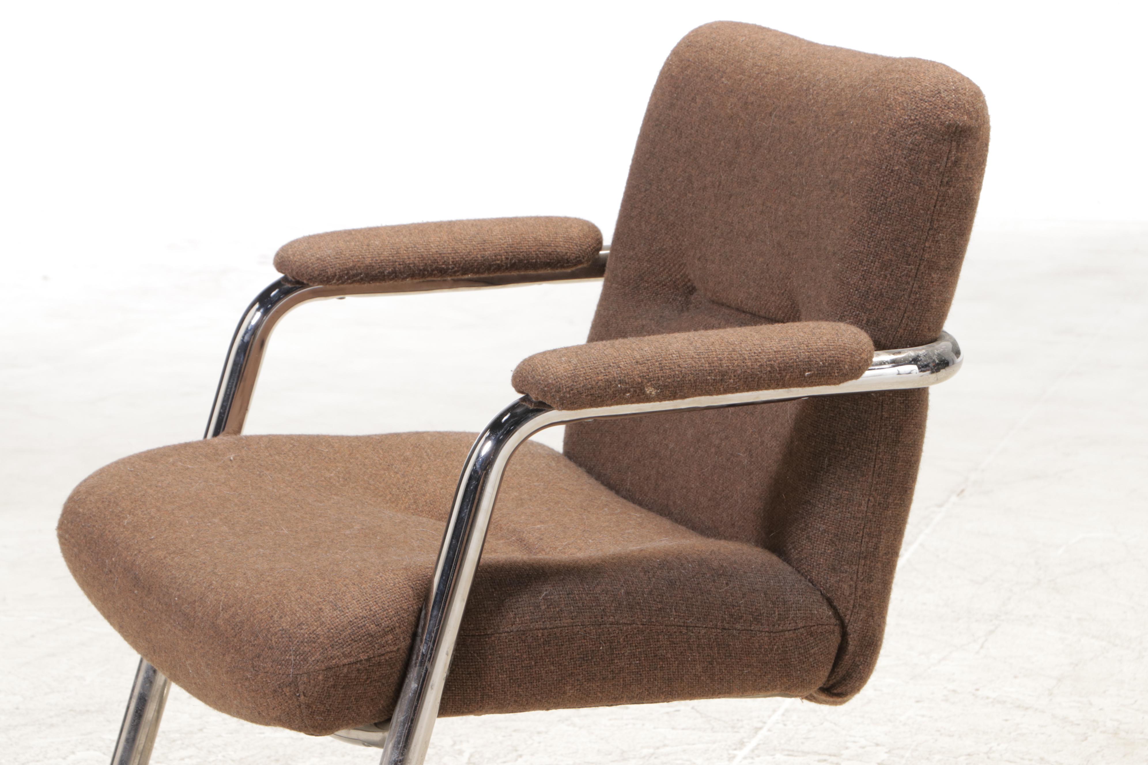 Pair of Chromcraft Modernist Chrome and Buttoned-Down Armchairs