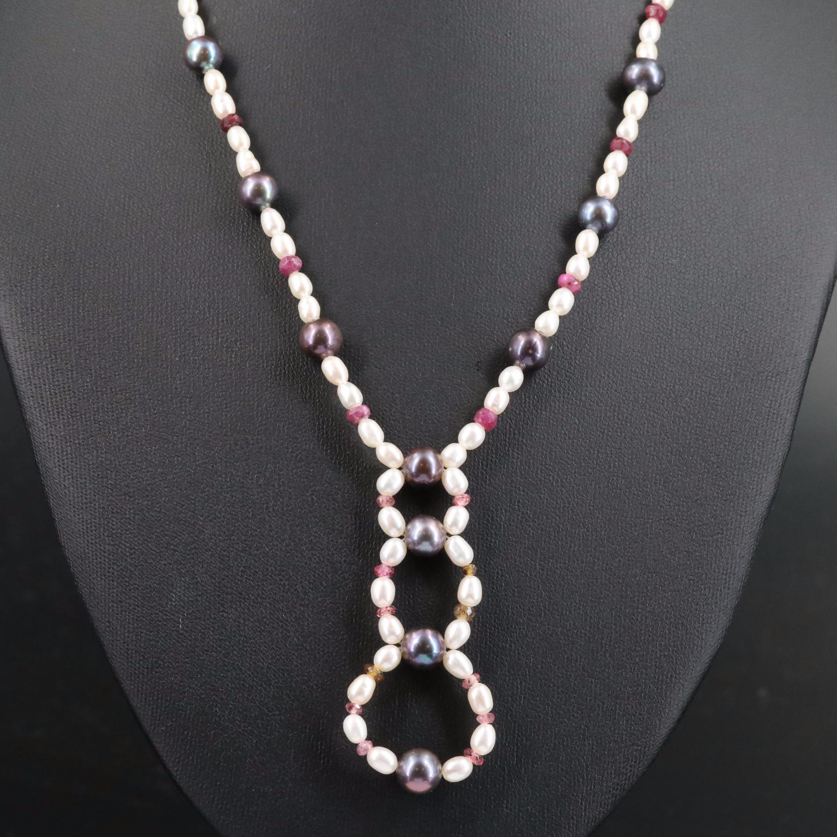 14K Cultured Pearl, Ruby, and Citrine Beaded Labradorite Necklace