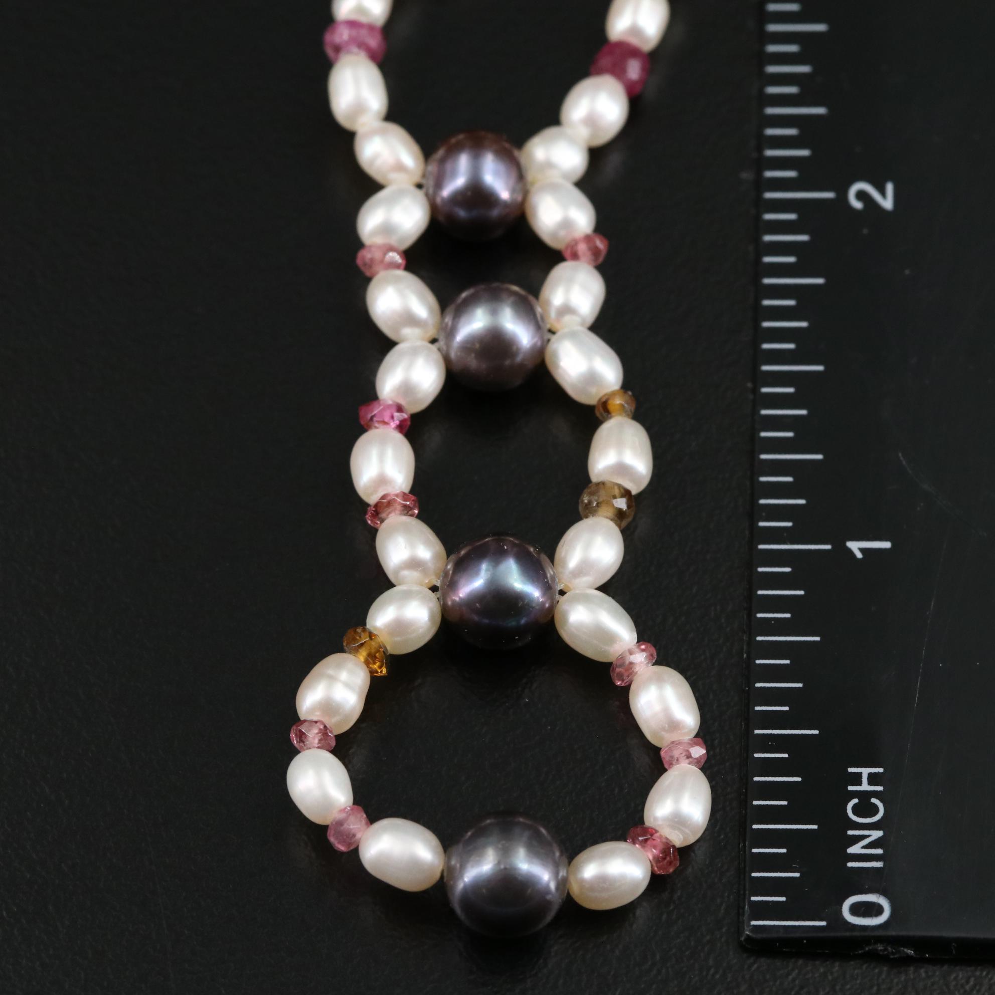 14K Cultured Pearl, Ruby, and Citrine Beaded Labradorite Necklace