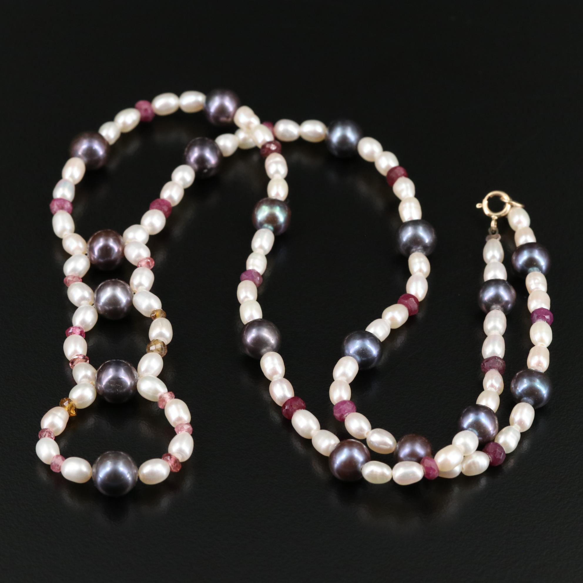14K Cultured Pearl, Ruby, and Citrine Beaded Labradorite Necklace