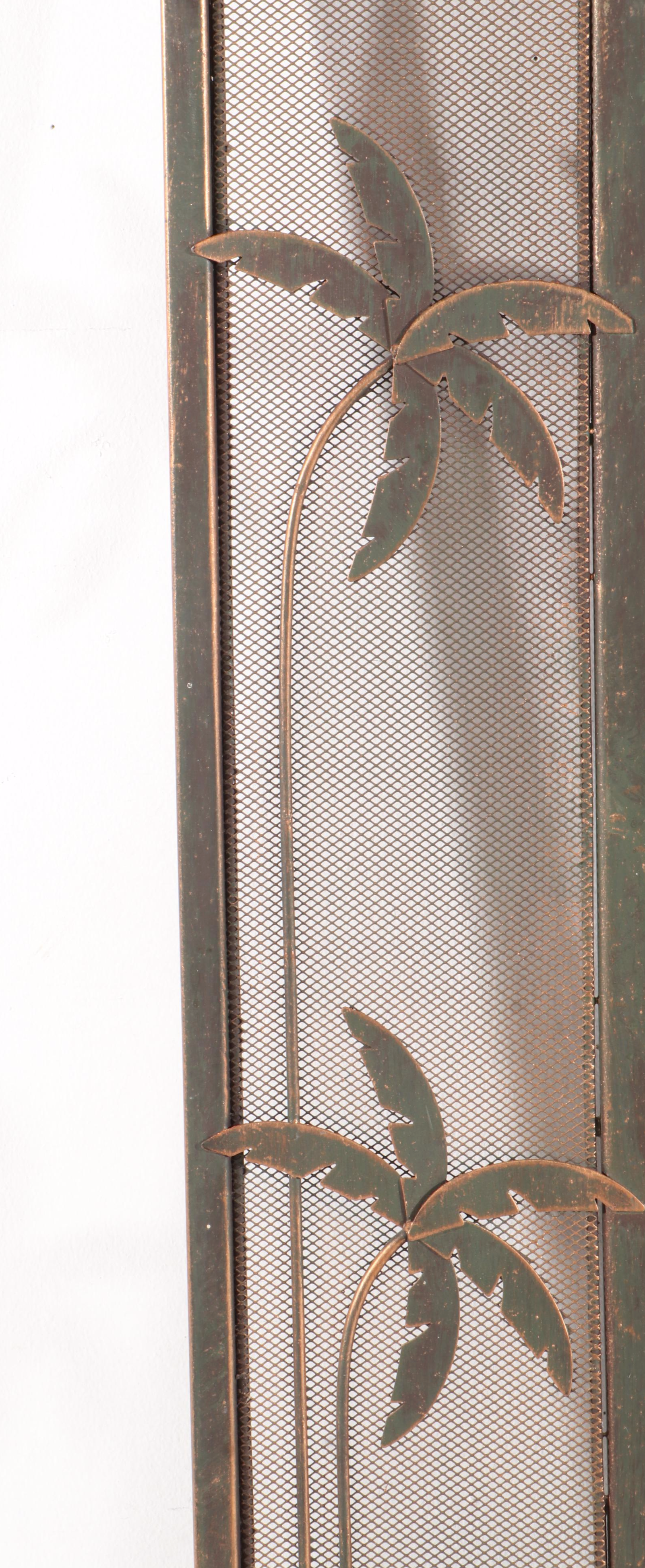 Elephant and Palm Tree Motif Repoussé Metal Framed Wall Mirror