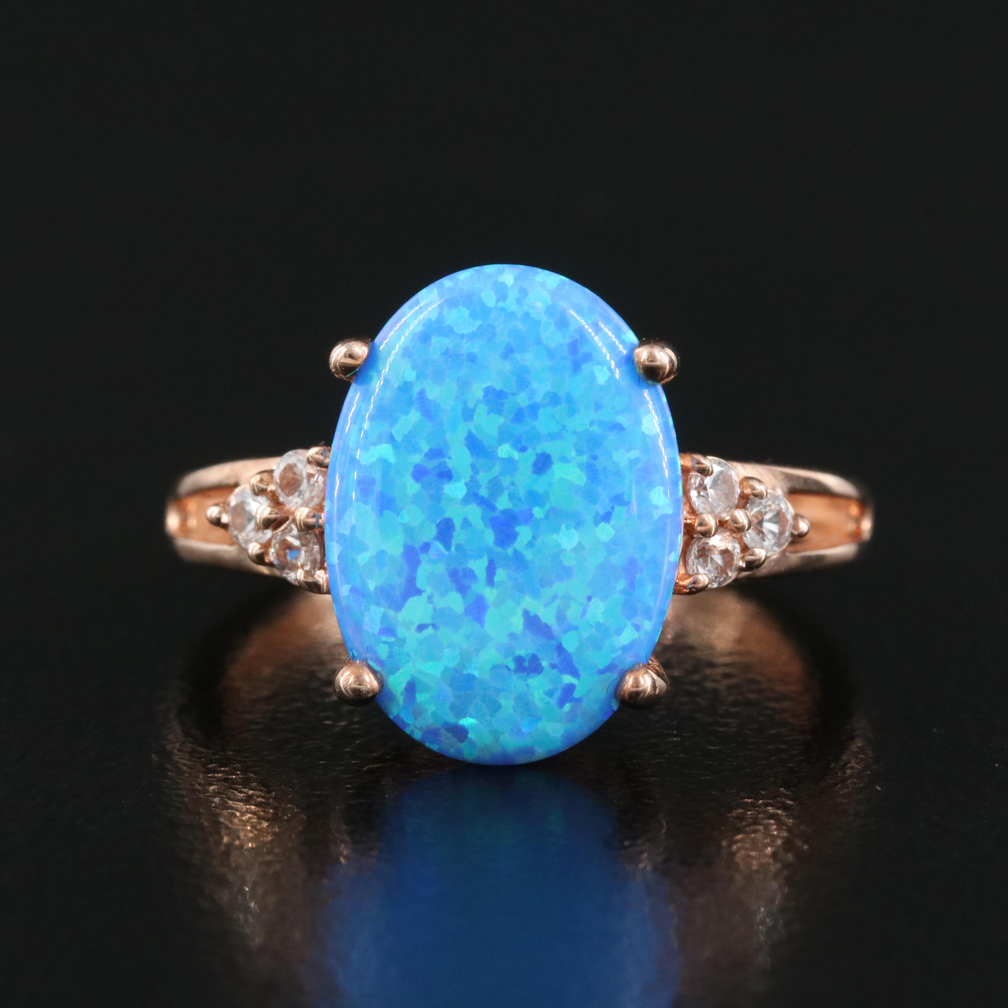 Sterling Opal and Sapphire Ring
