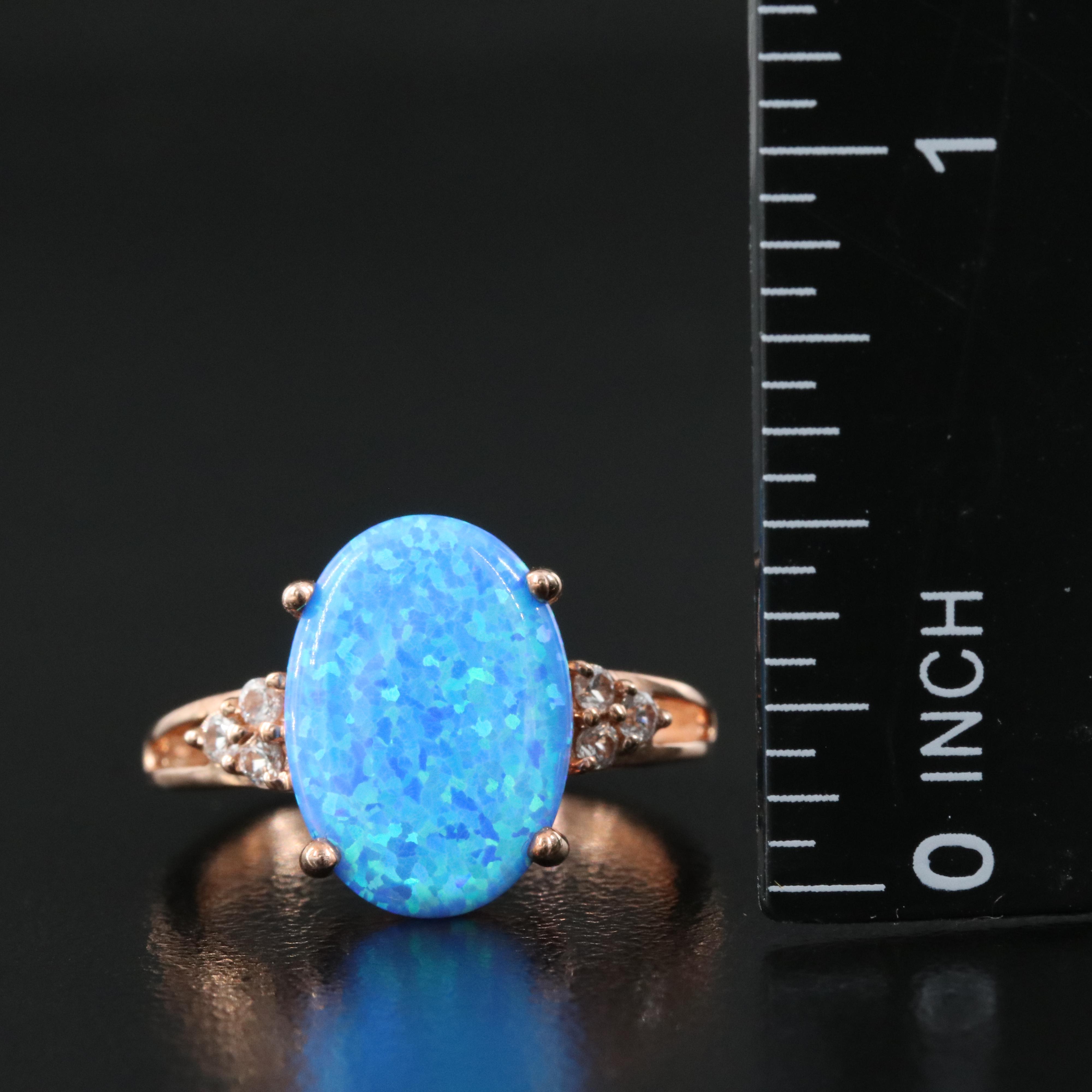 Sterling Opal and Sapphire Ring