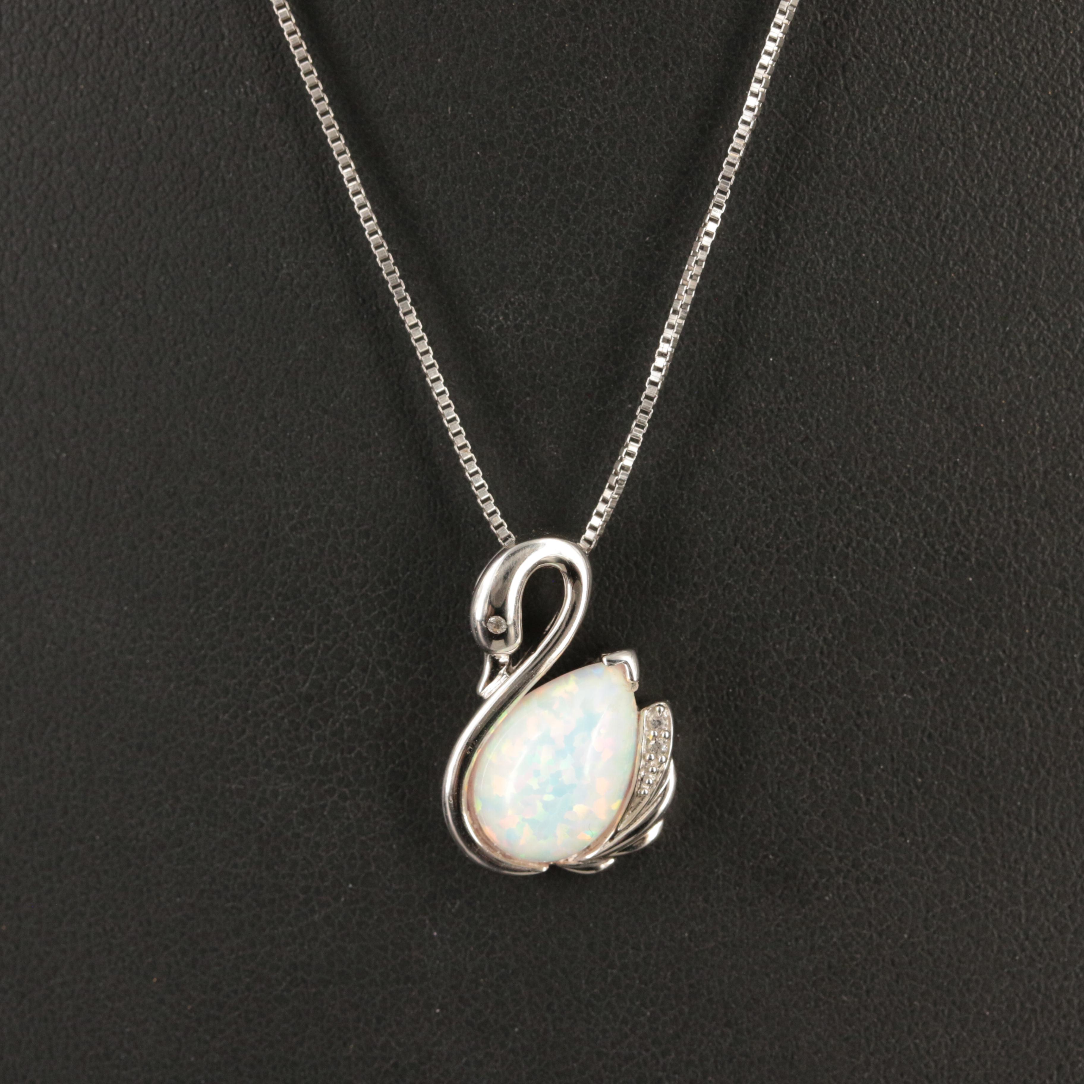 Sterling Opal and Sapphire Swan Pendant Necklace