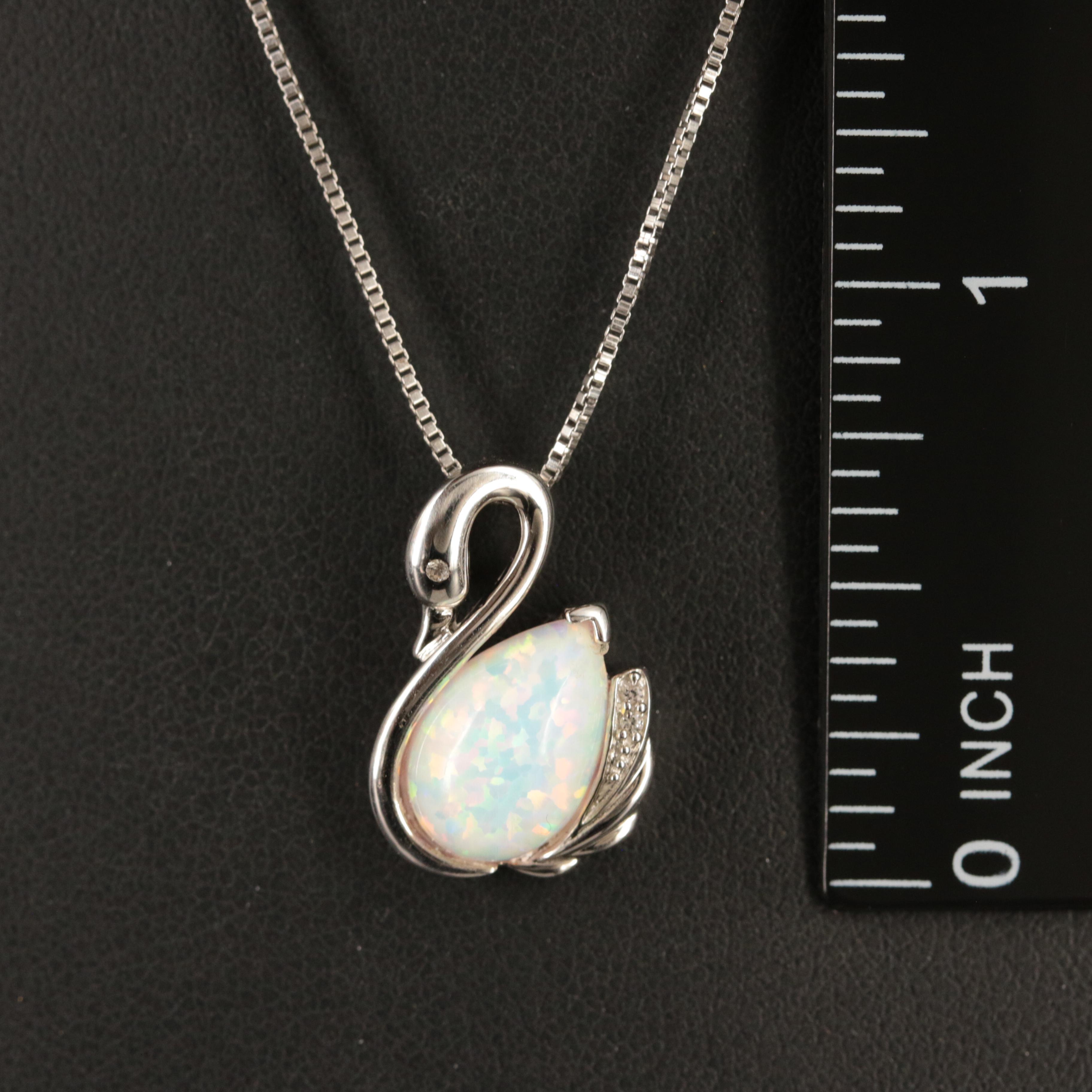 Sterling Opal and Sapphire Swan Pendant Necklace