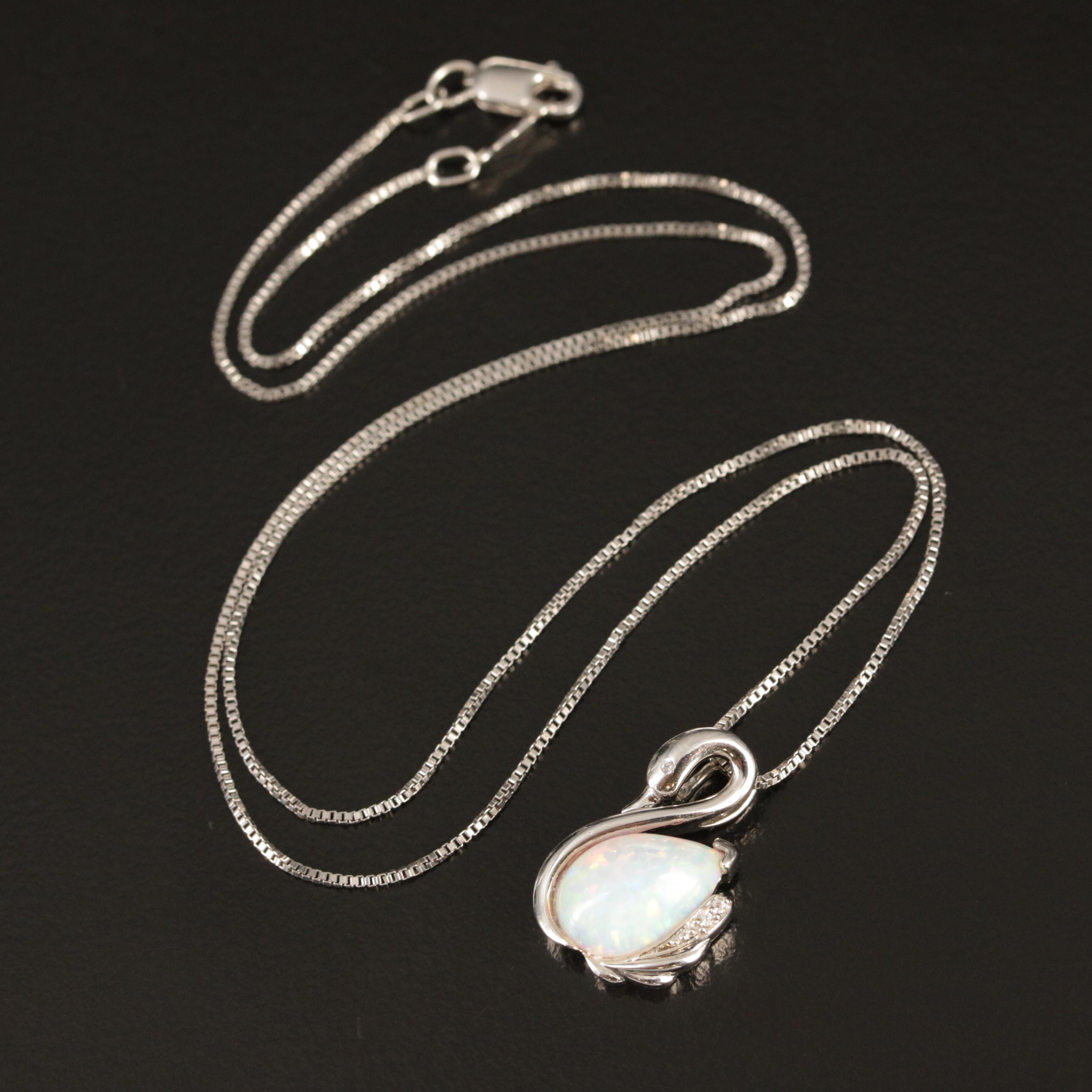 Sterling Opal and Sapphire Swan Pendant Necklace